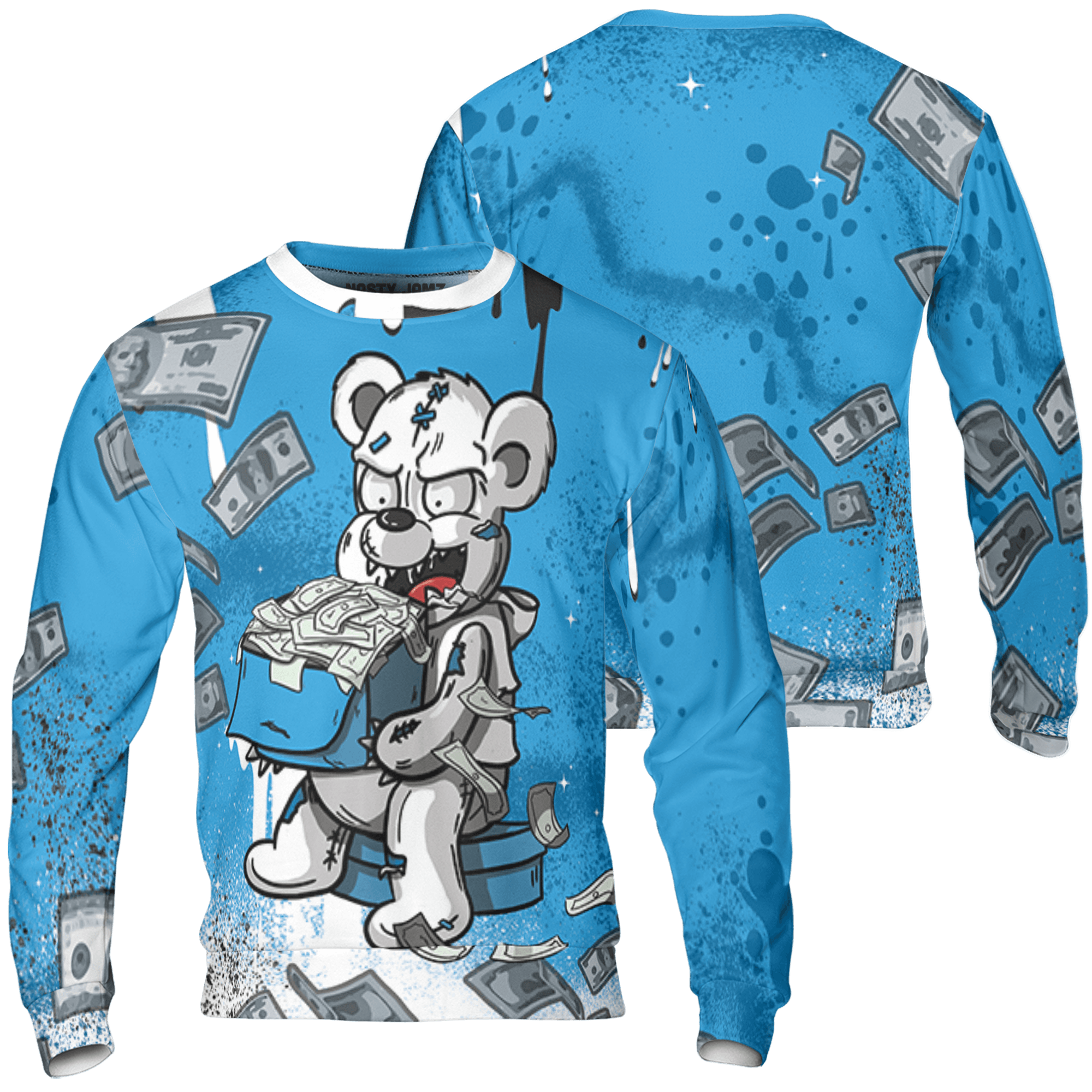 Powder Blue 9s Sweatshirt Match Cash Money 3D All-Over Print Splash Paint - NastyJamz