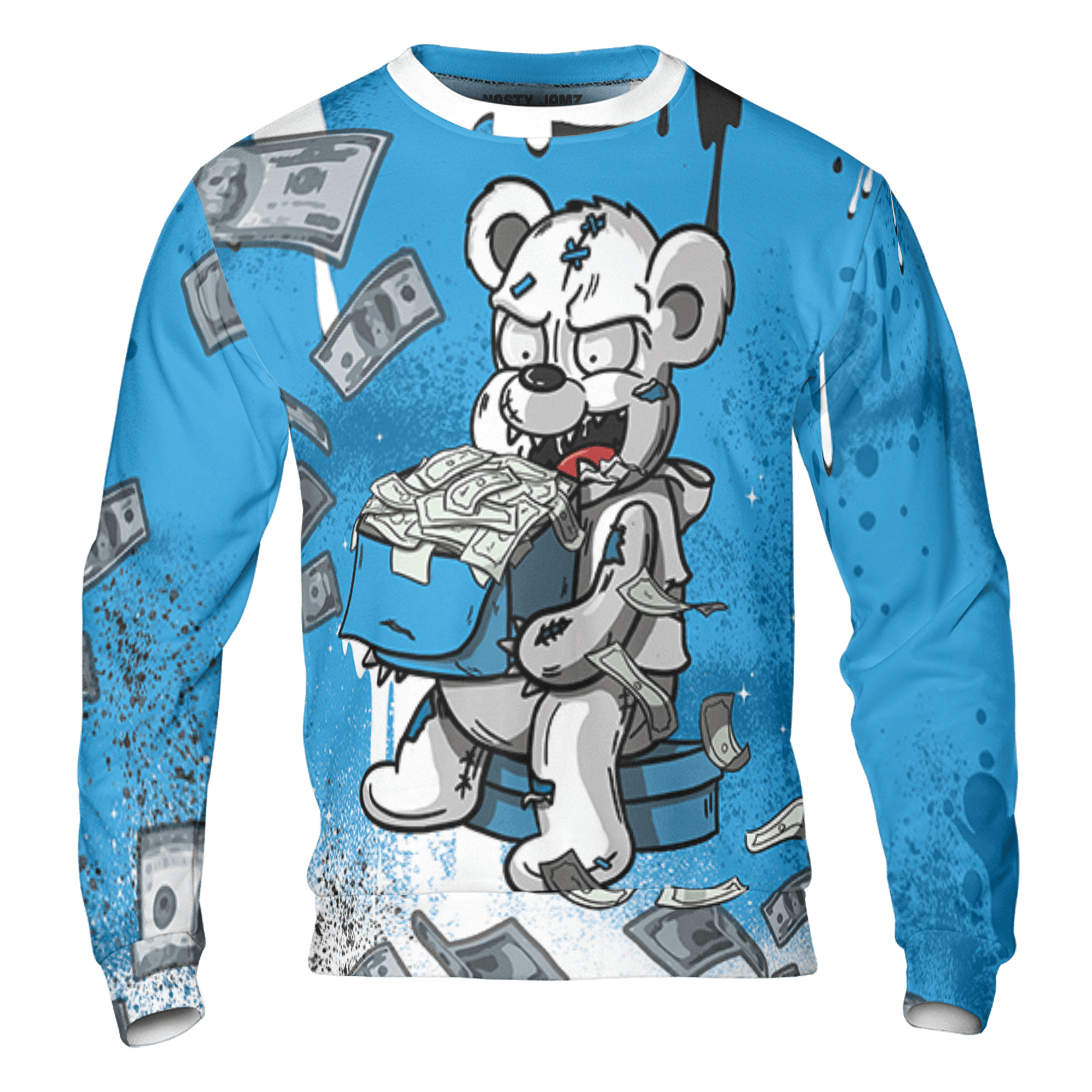 Powder Blue 9s Sweatshirt Match Cash Money 3D All-Over Print Splash Paint - NastyJamz