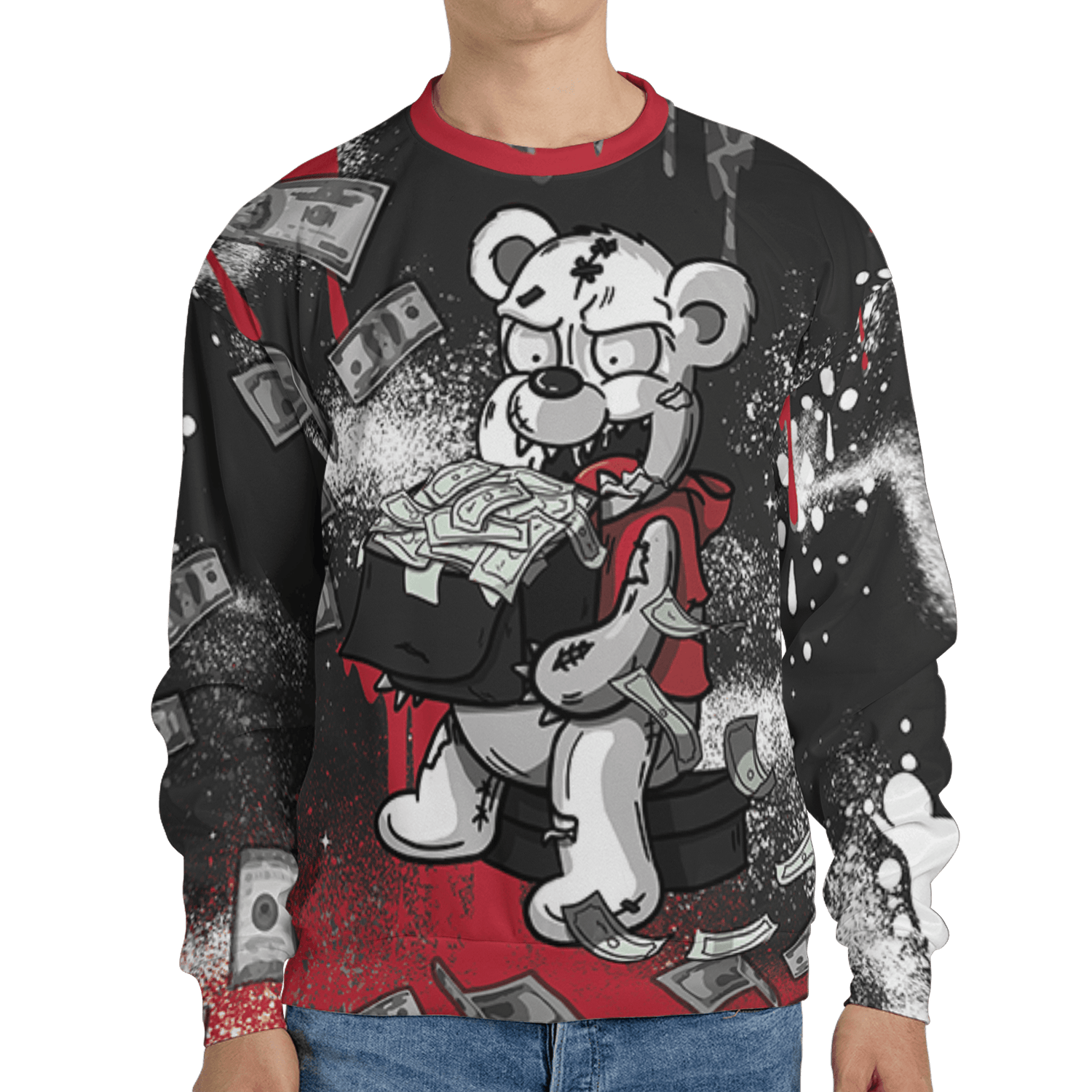 Spizike Low Bred Sweatshirt Match Cash Money 3D All-Over Print Splash Paint - NastyJamz