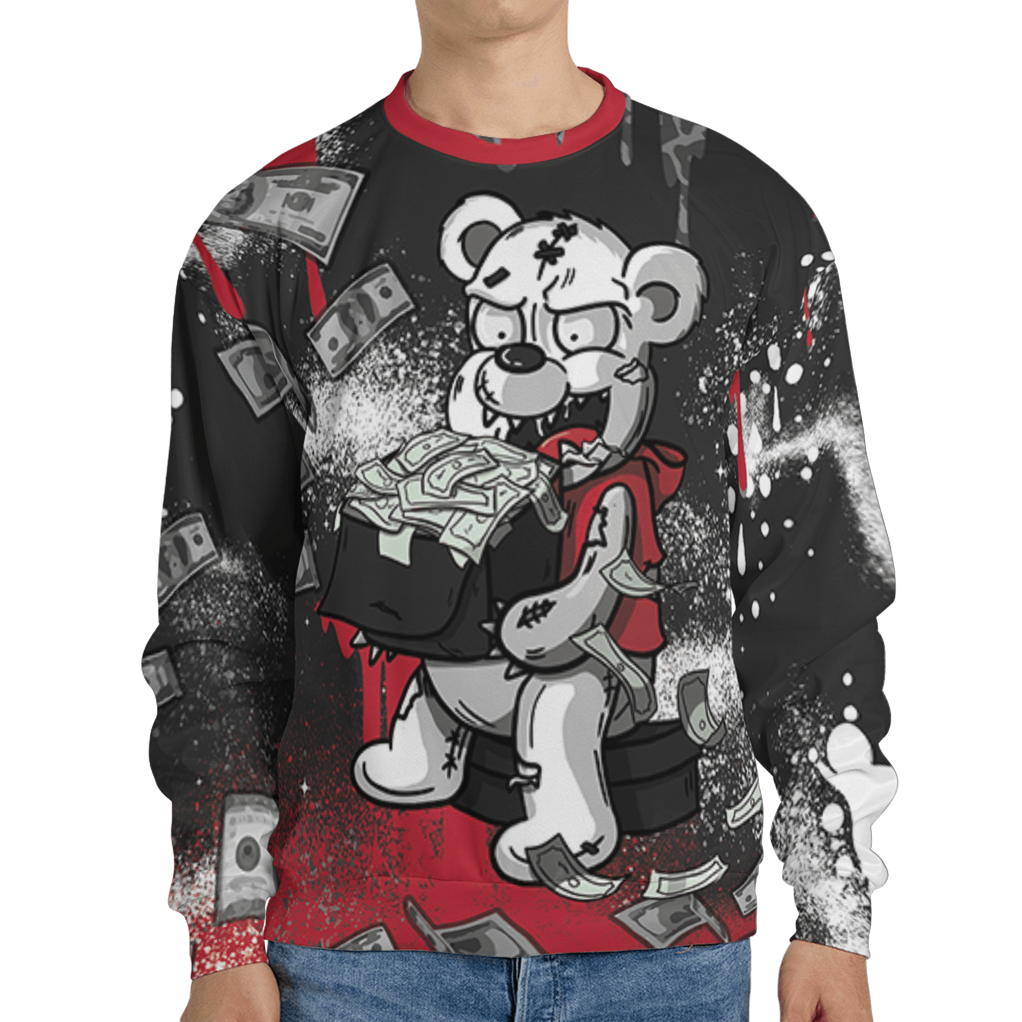 Spizike Low Bred Sweatshirt Match Cash Money 3D All-Over Print Splash Paint - NastyJamz