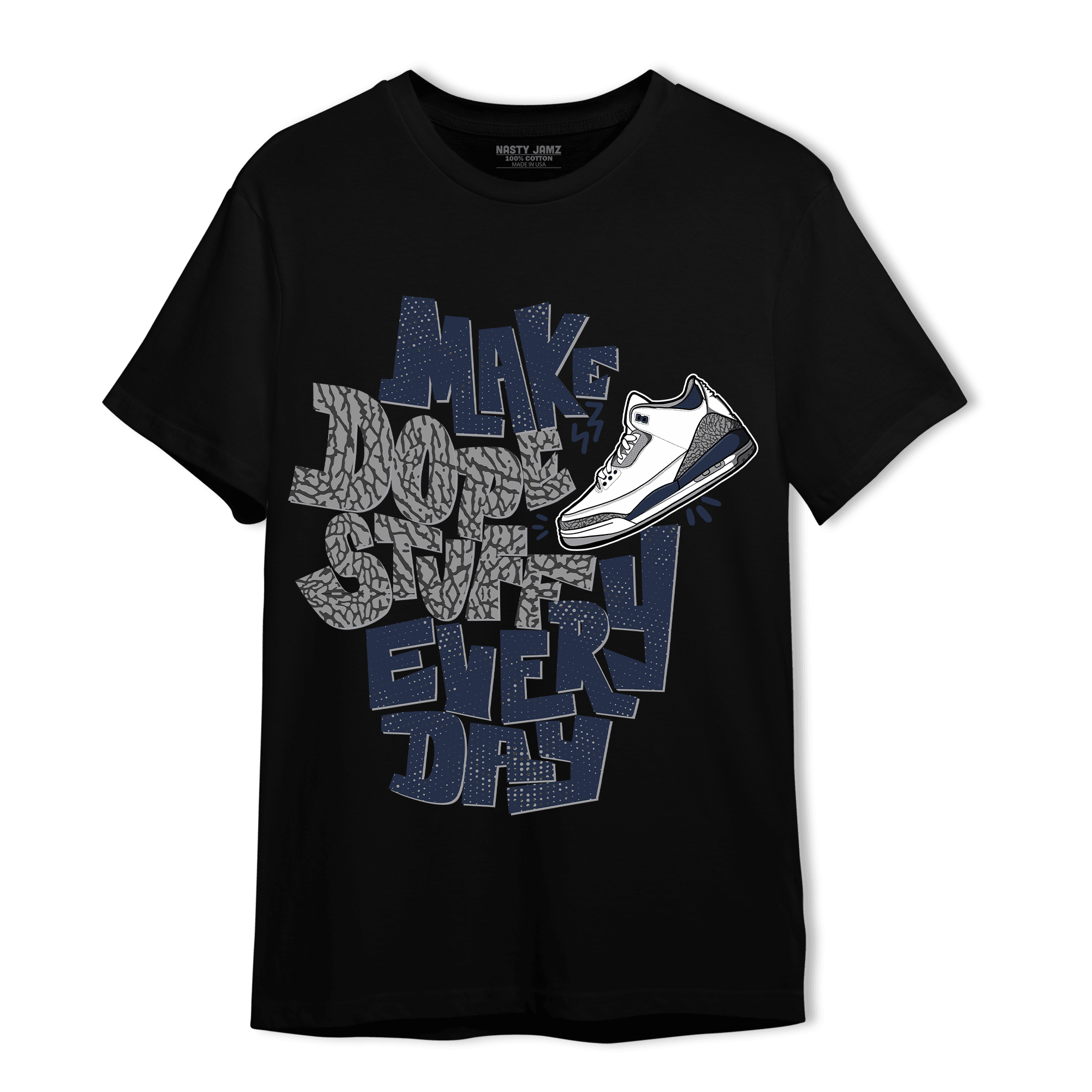 White Navy 3s T Shirt Match Dope Sneaker - NastyJamz