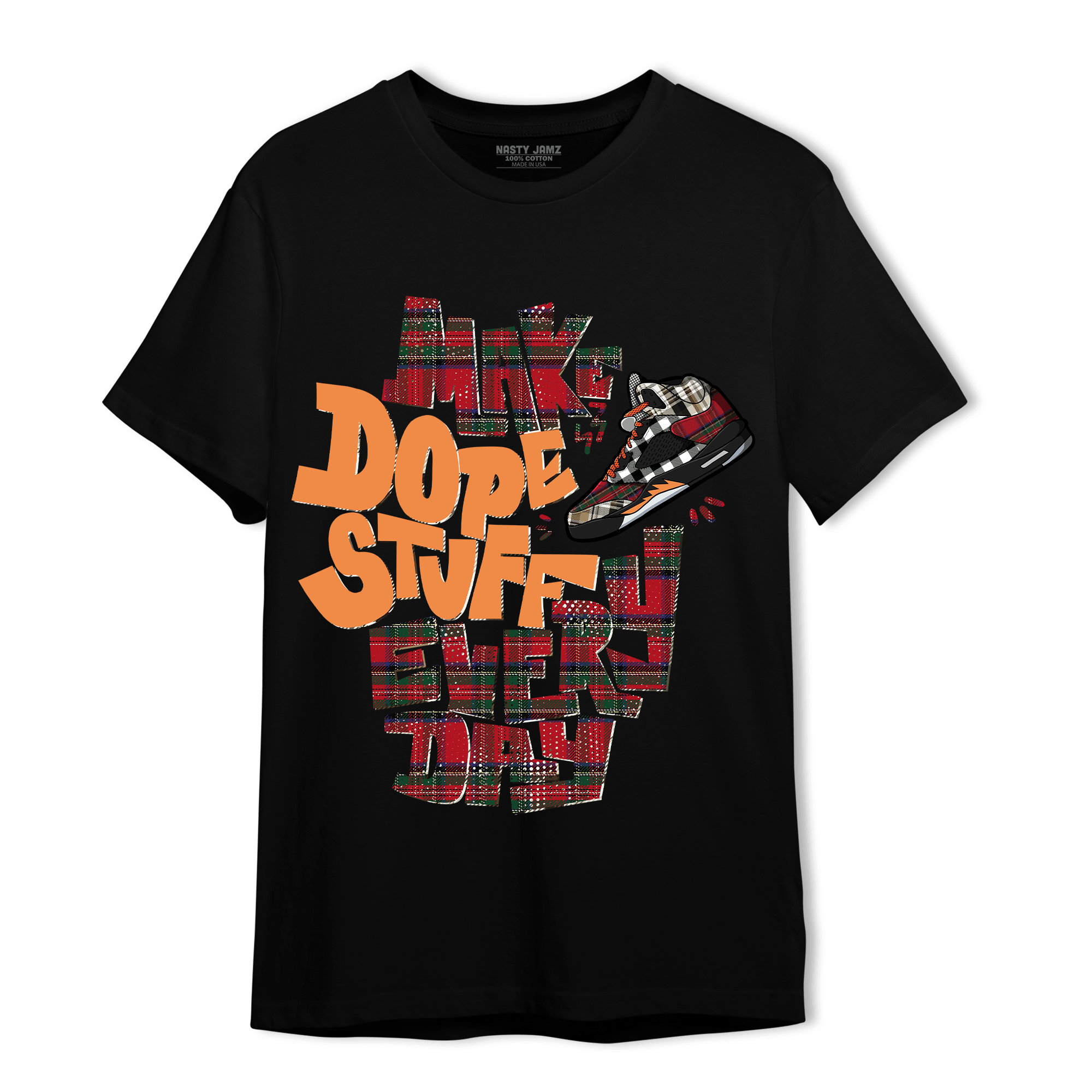 Plaid 5s T Shirt Match Dope Sneaker - NastyJamz