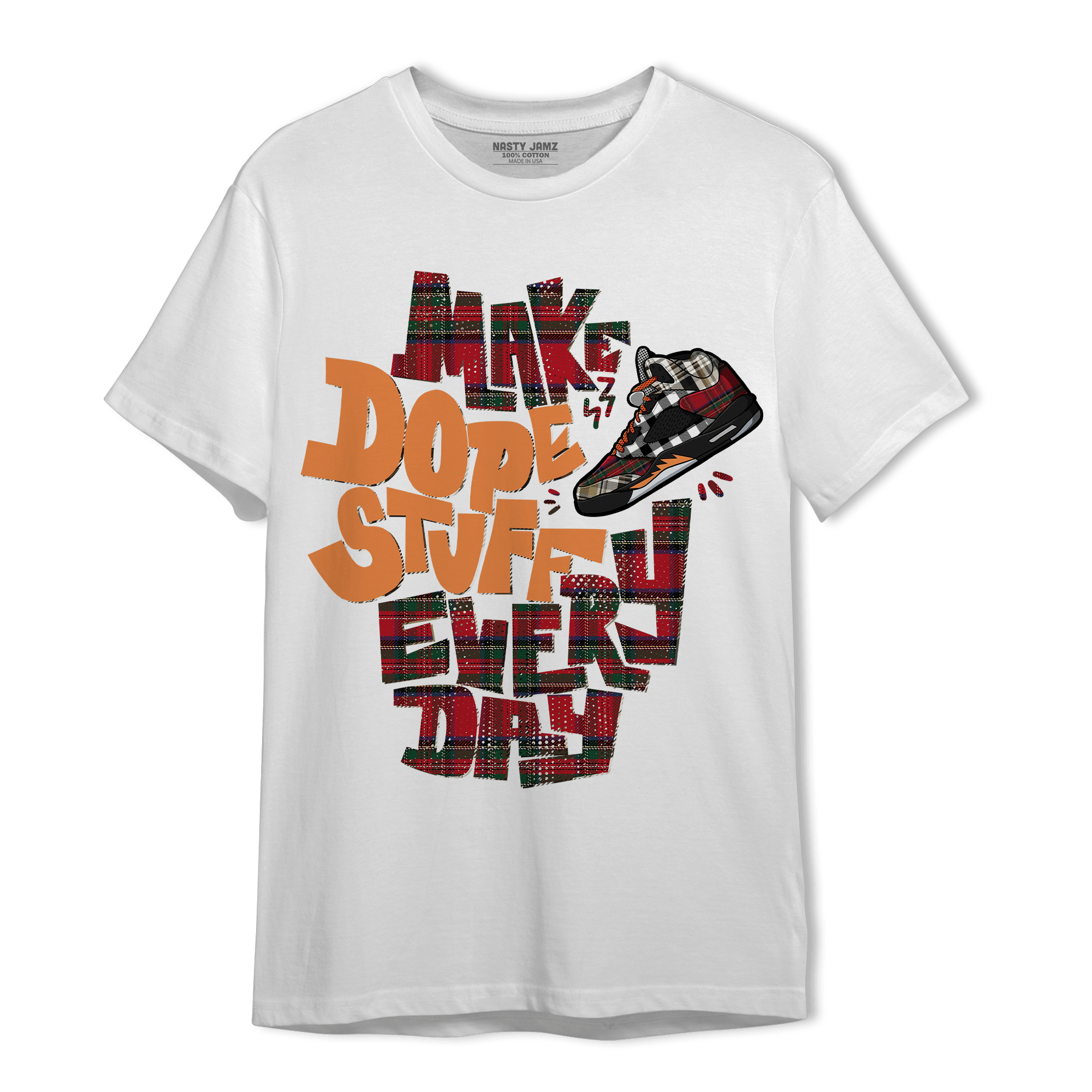 Plaid 5s T Shirt Match Dope Sneaker - NastyJamz