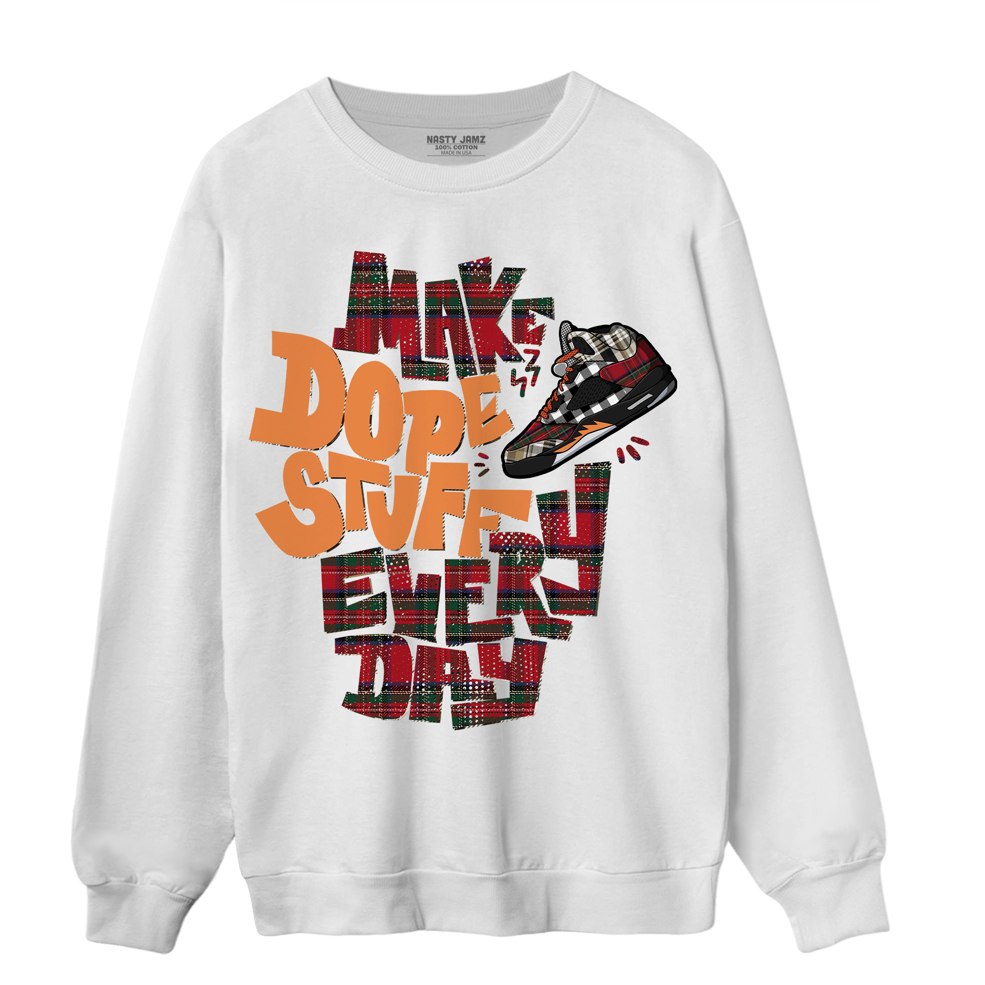 Plaid 5s Sweatshirt Match Dope Sneaker - NastyJamz
