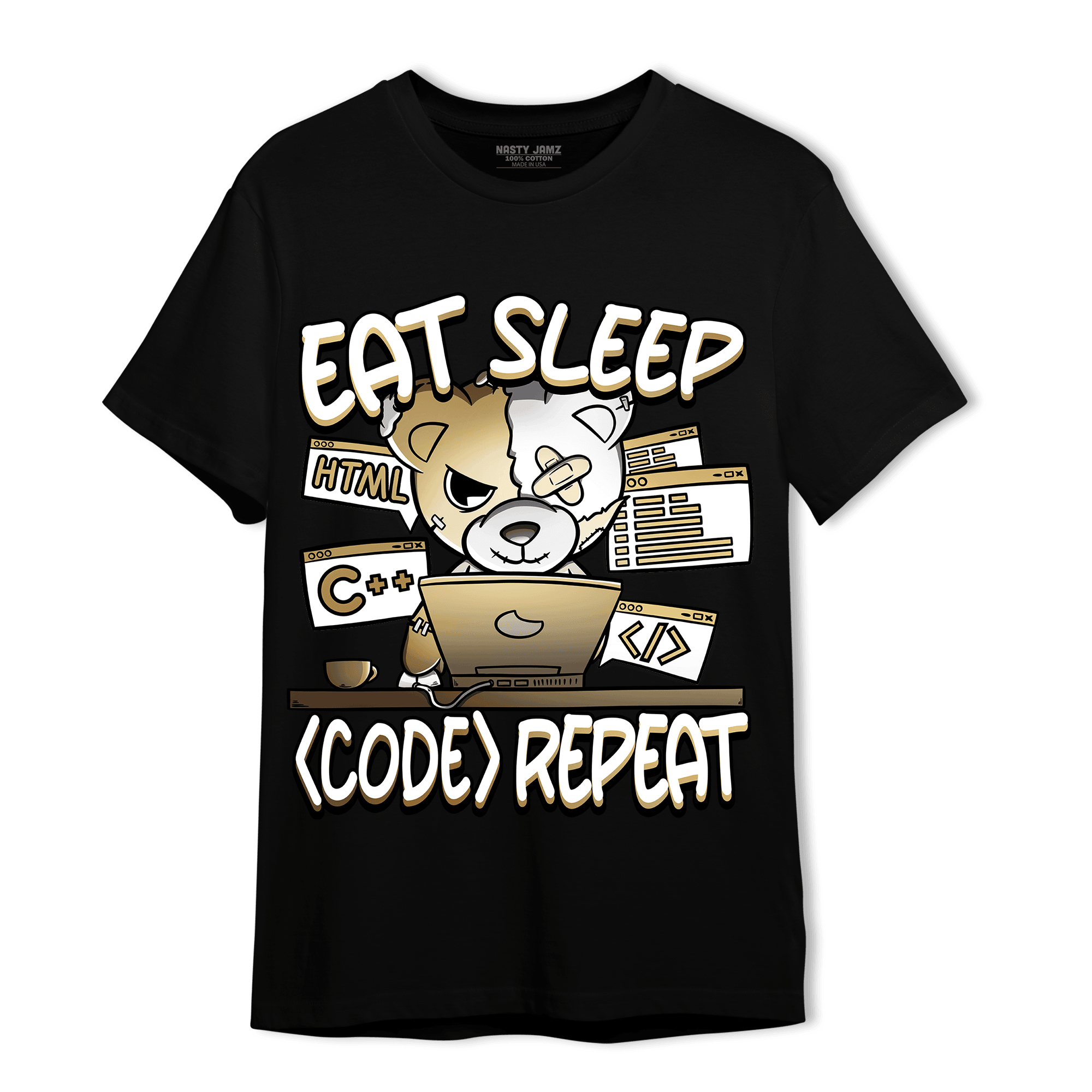 High OG Metallic Gold 1s T Shirt Match Eat Sleep Code BER - NastyJamz