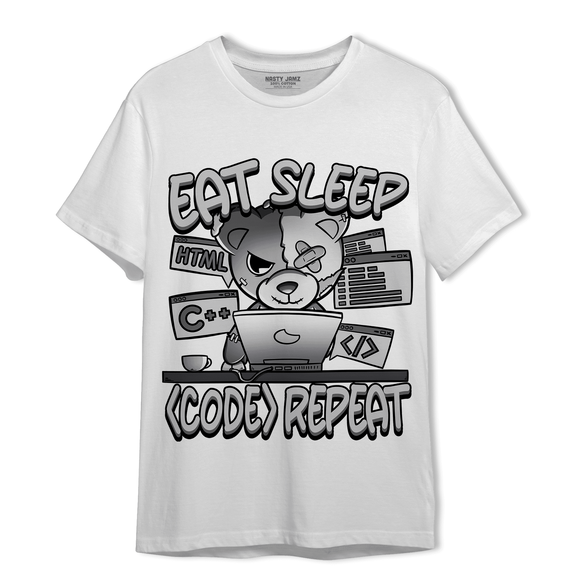 Retro High OG Black White 1s T Shirt Match Eat Sleep Code BER - NastyJamz