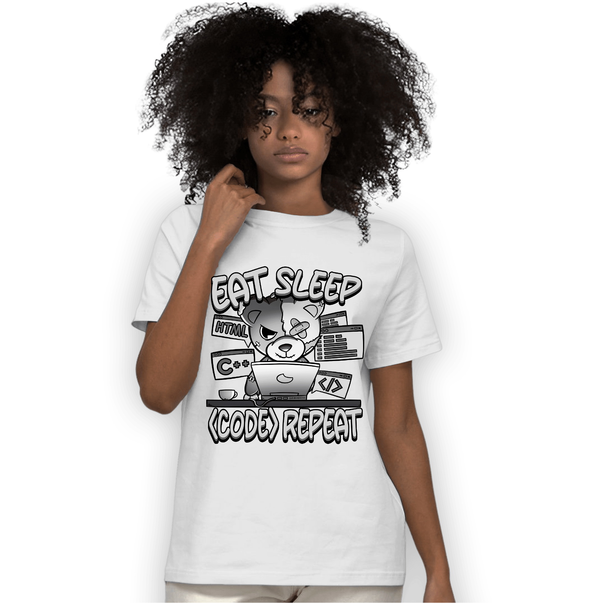 Retro High OG Black White 1s T Shirt Match Eat Sleep Code BER - NastyJamz