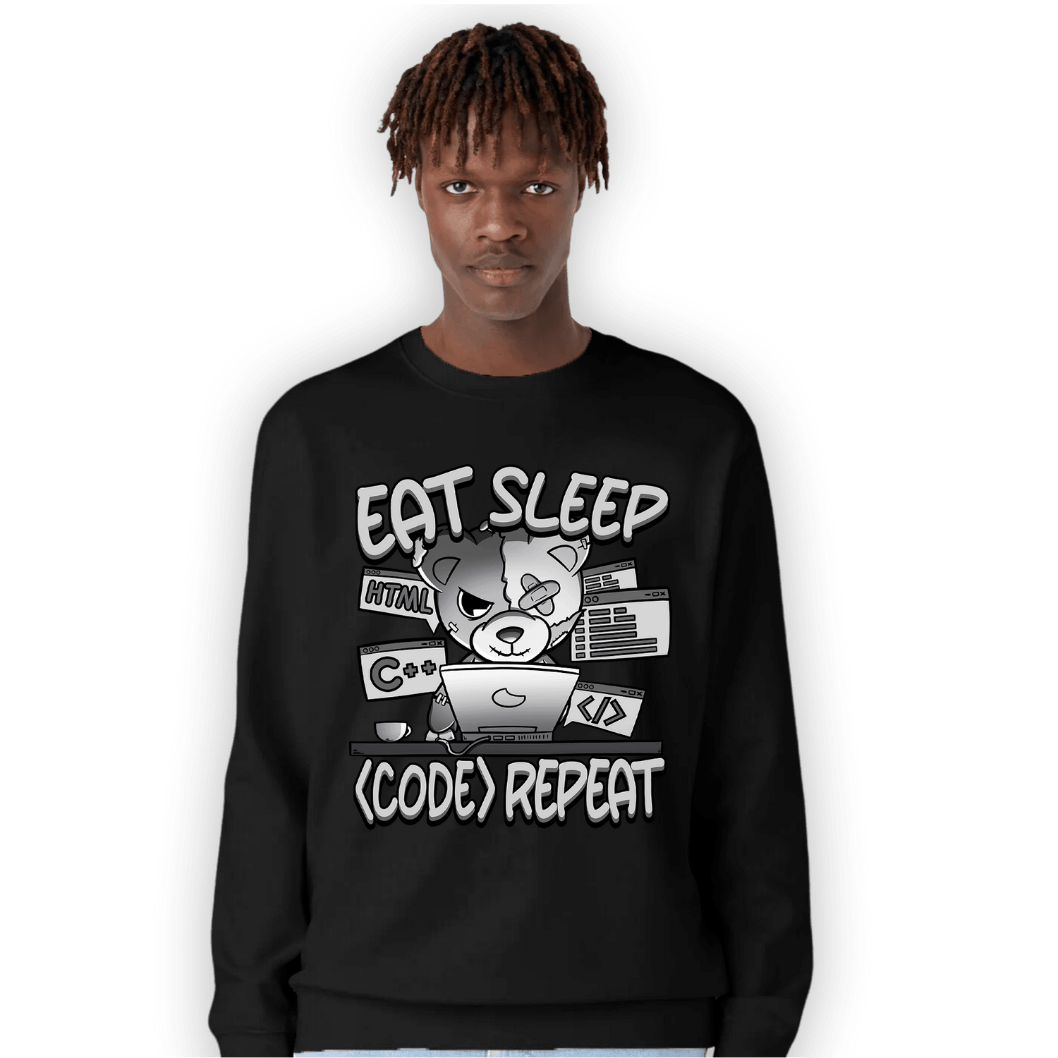 Retro High OG Black White 1s Sweatshirt Match Eat Sleep Code BER - NastyJamz