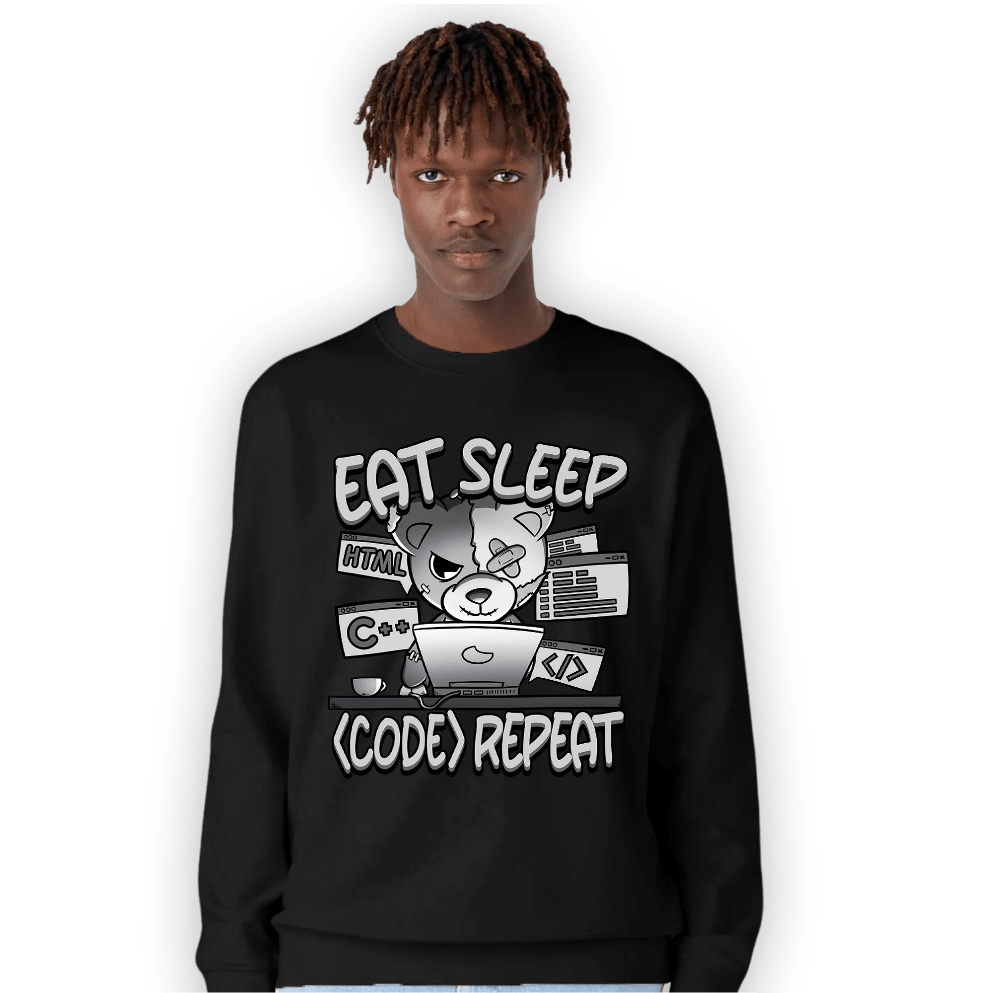 Retro High OG Black White 1s Sweatshirt Match Eat Sleep Code BER - NastyJamz