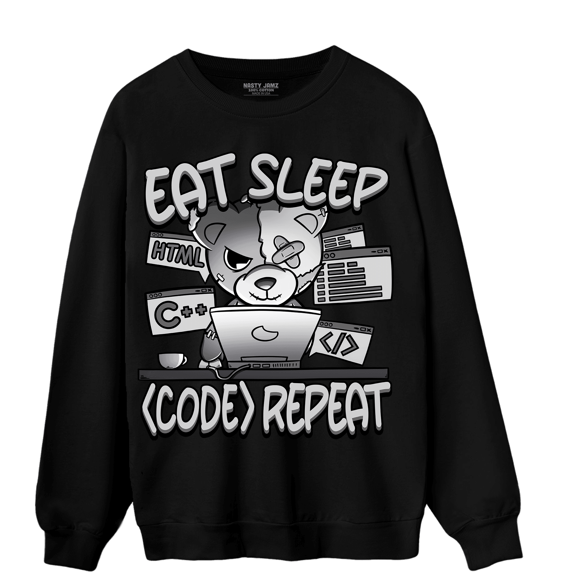 Retro High OG Black White 1s Sweatshirt Match Eat Sleep Code BER - NastyJamz