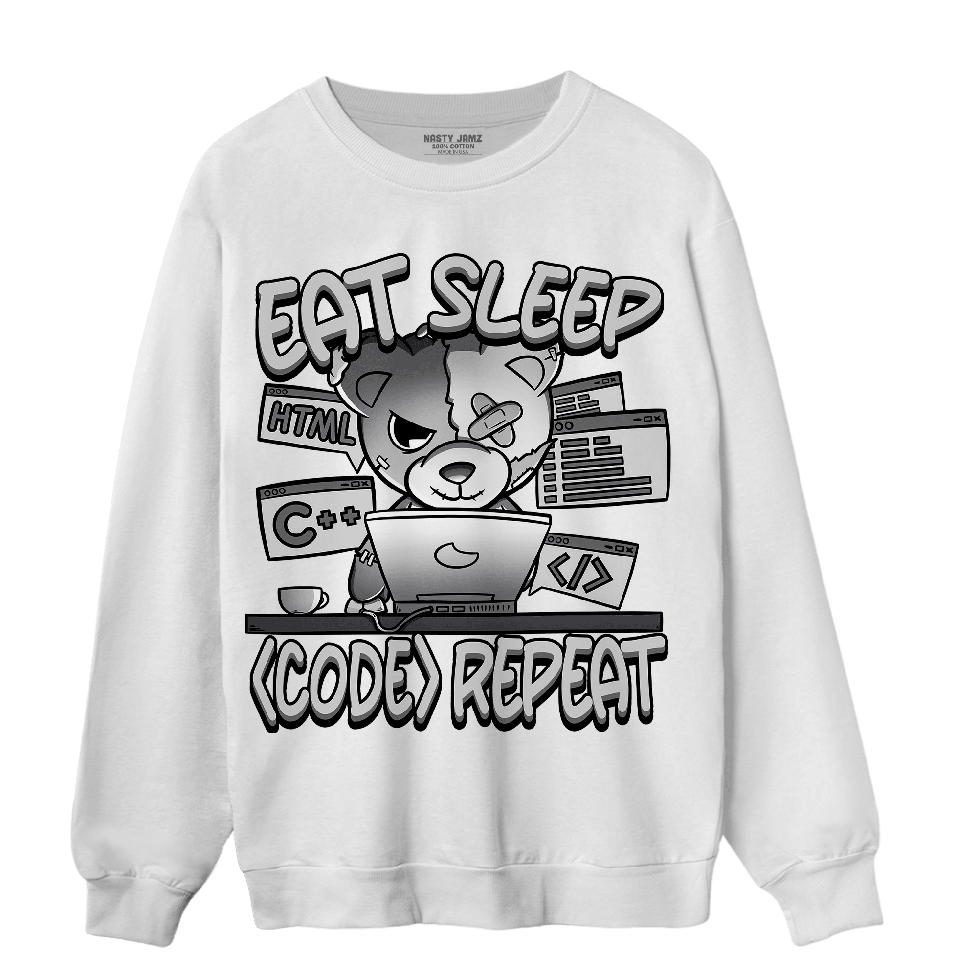 Retro High OG Black White 1s Sweatshirt Match Eat Sleep Code BER - NastyJamz
