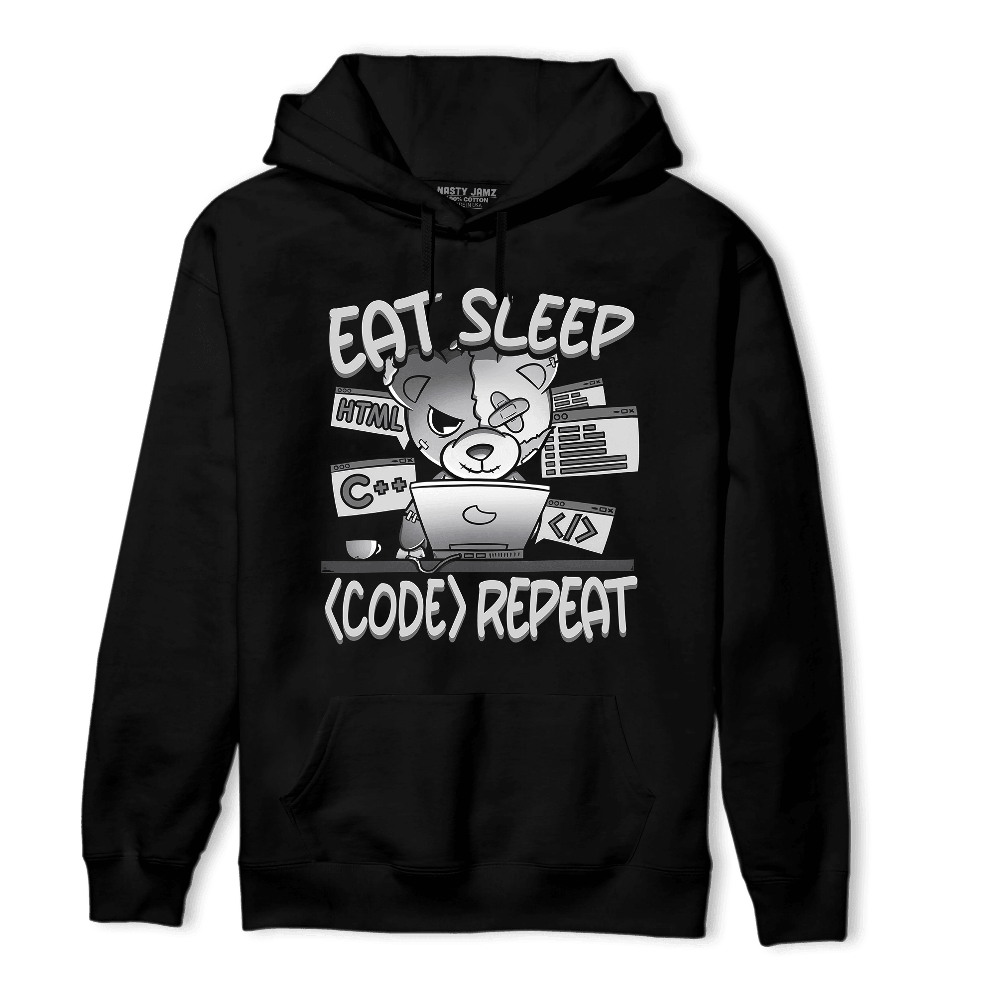 Retro High OG Black White 1s Hoodie Match Eat Sleep Code BER - NastyJamz