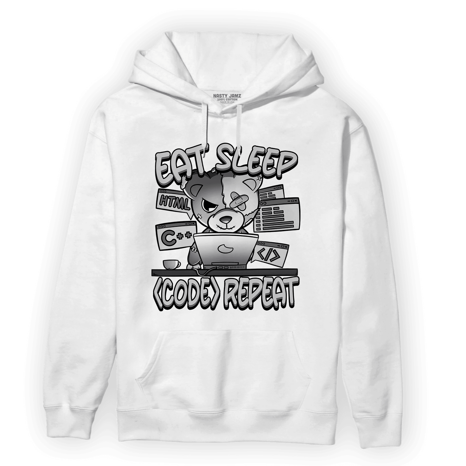 Retro High OG Black White 1s Hoodie Match Eat Sleep Code BER - NastyJamz