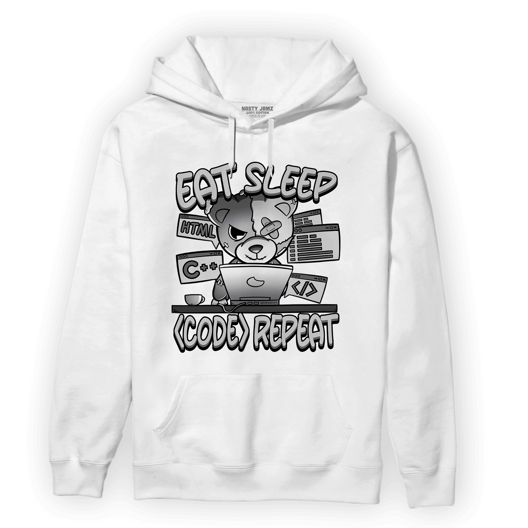 Retro High OG Black White 1s Hoodie Match Eat Sleep Code BER - NastyJamz