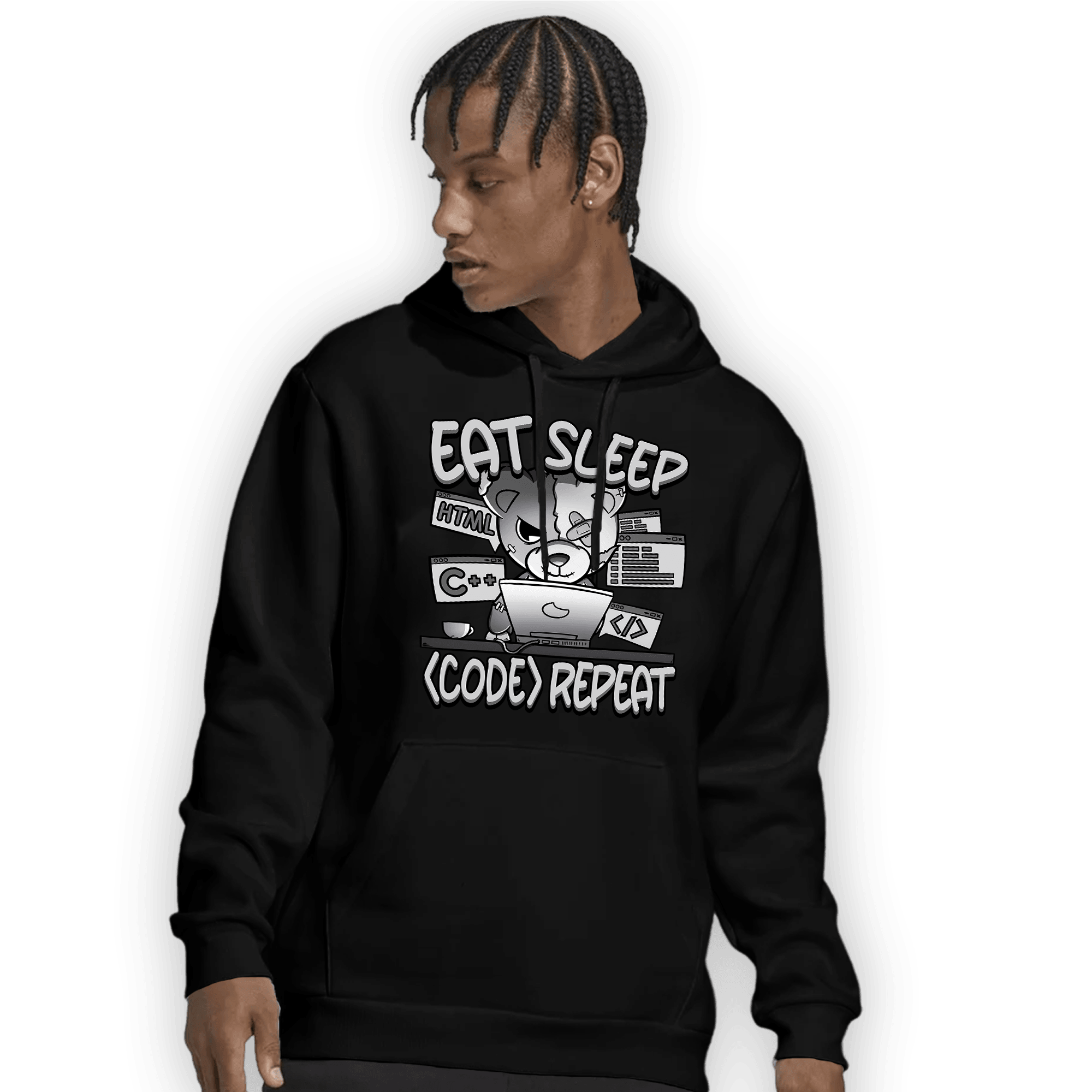 Retro High OG Black White 1s Hoodie Match Eat Sleep Code BER - NastyJamz