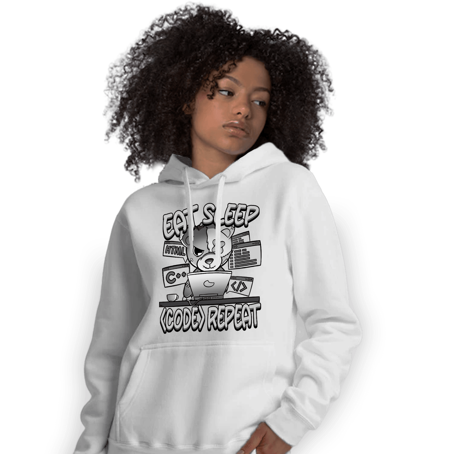 Retro High OG Black White 1s Hoodie Match Eat Sleep Code BER - NastyJamz