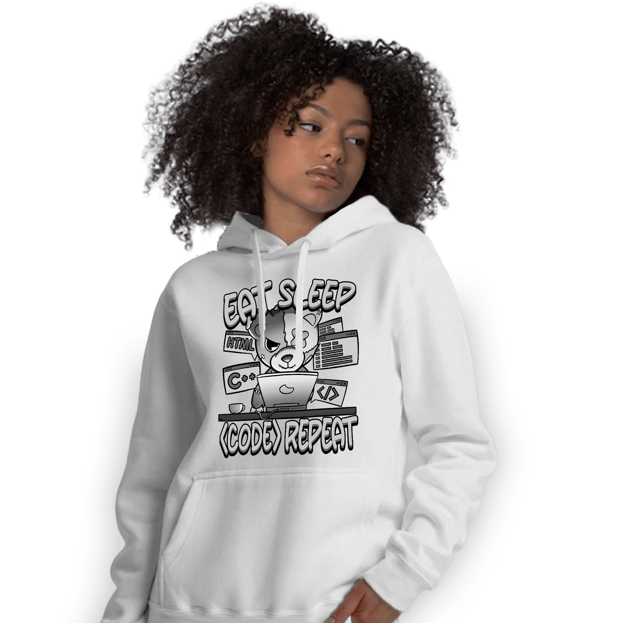 Retro High OG Black White 1s Hoodie Match Eat Sleep Code BER - NastyJamz