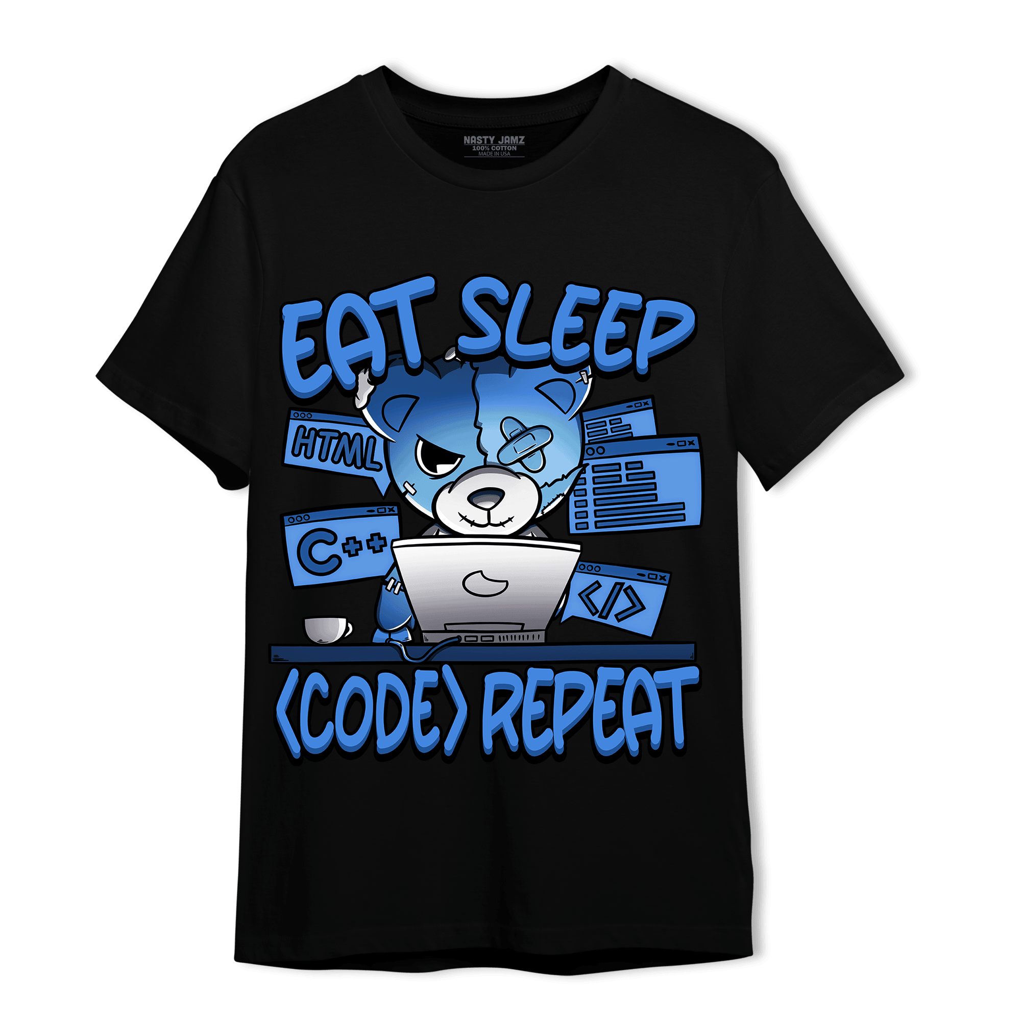 University Blue Toe 1s T Shirt Match Eat Sleep Code BER - NastyJamz