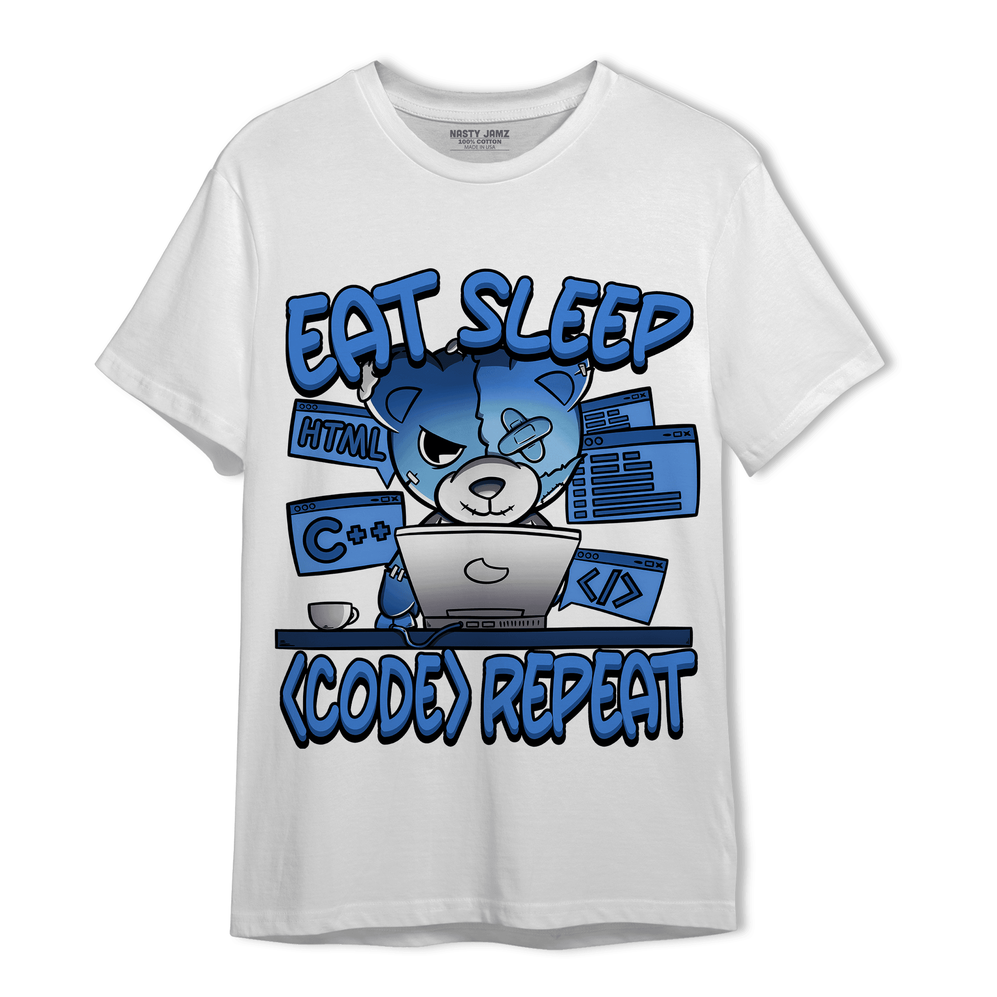 University Blue Toe 1s T Shirt Match Eat Sleep Code BER - NastyJamz