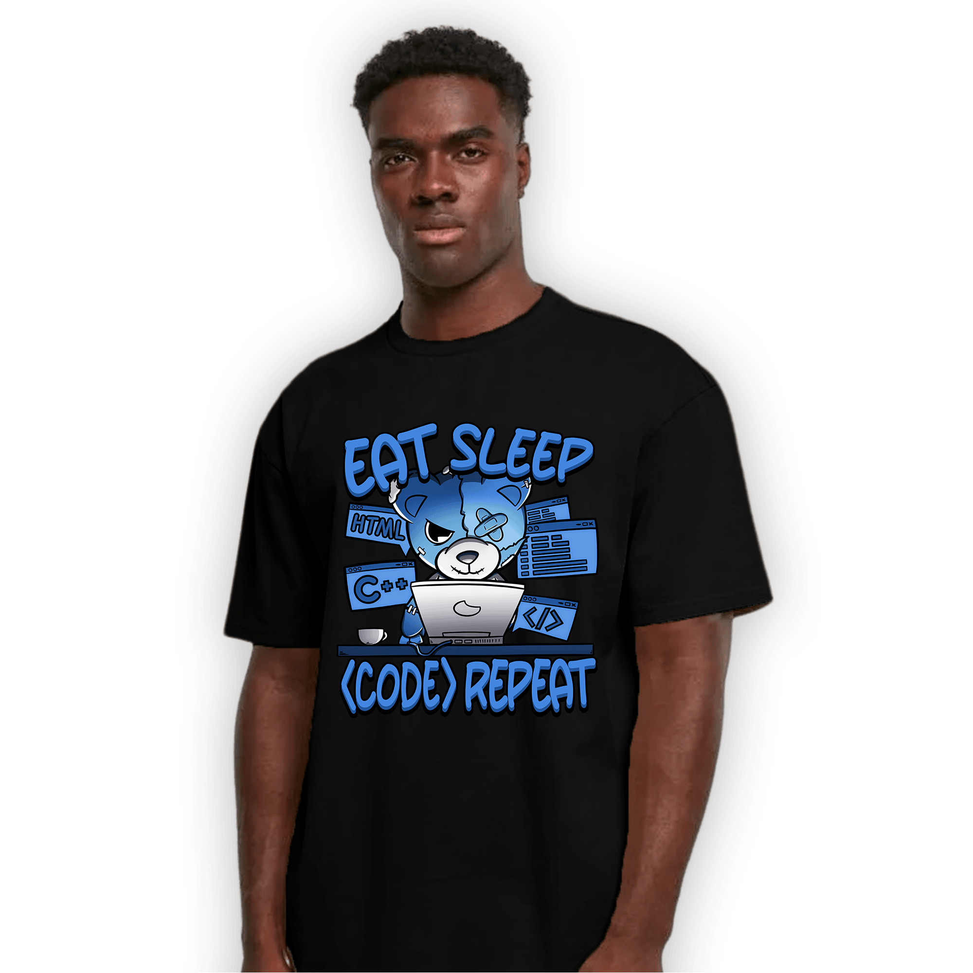 University Blue Toe 1s T Shirt Match Eat Sleep Code BER - NastyJamz