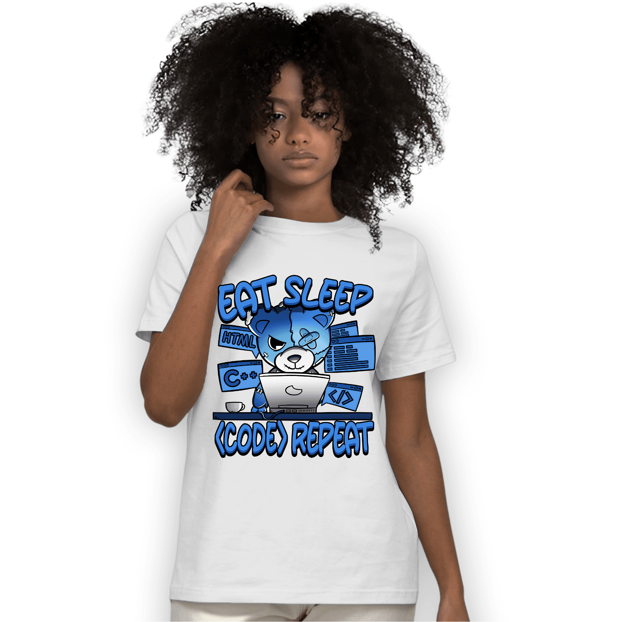 University Blue Toe 1s T Shirt Match Eat Sleep Code BER - NastyJamz