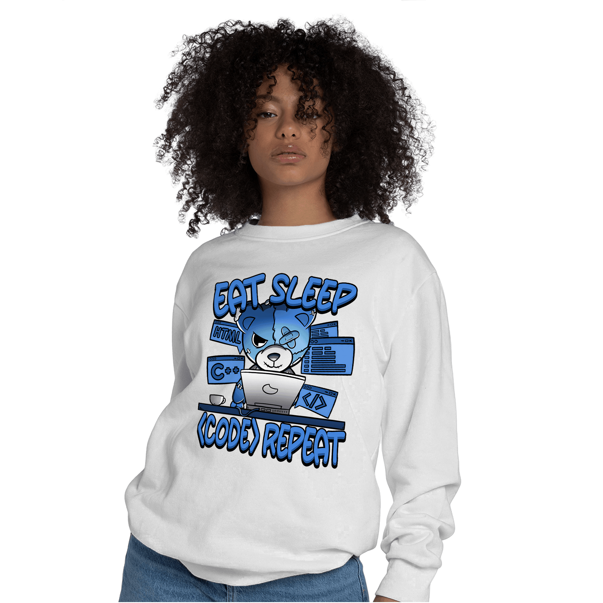 University Blue Toe 1s Sweatshirt Match Eat Sleep Code BER - NastyJamz