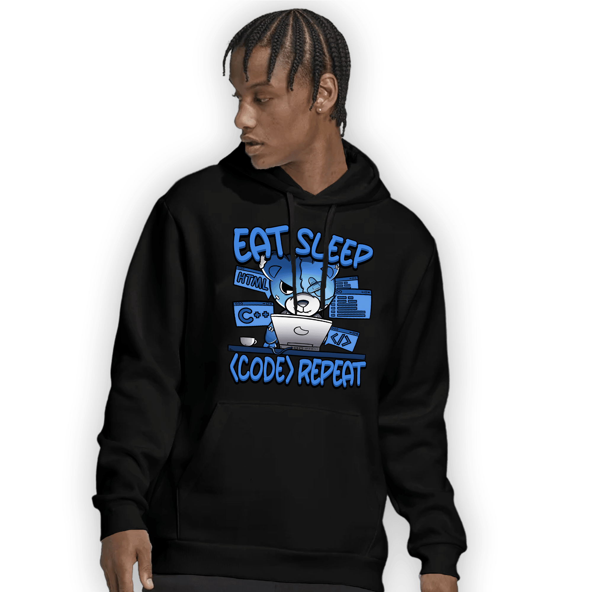 University Blue Toe 1s Hoodie Match Eat Sleep Code BER - NastyJamz