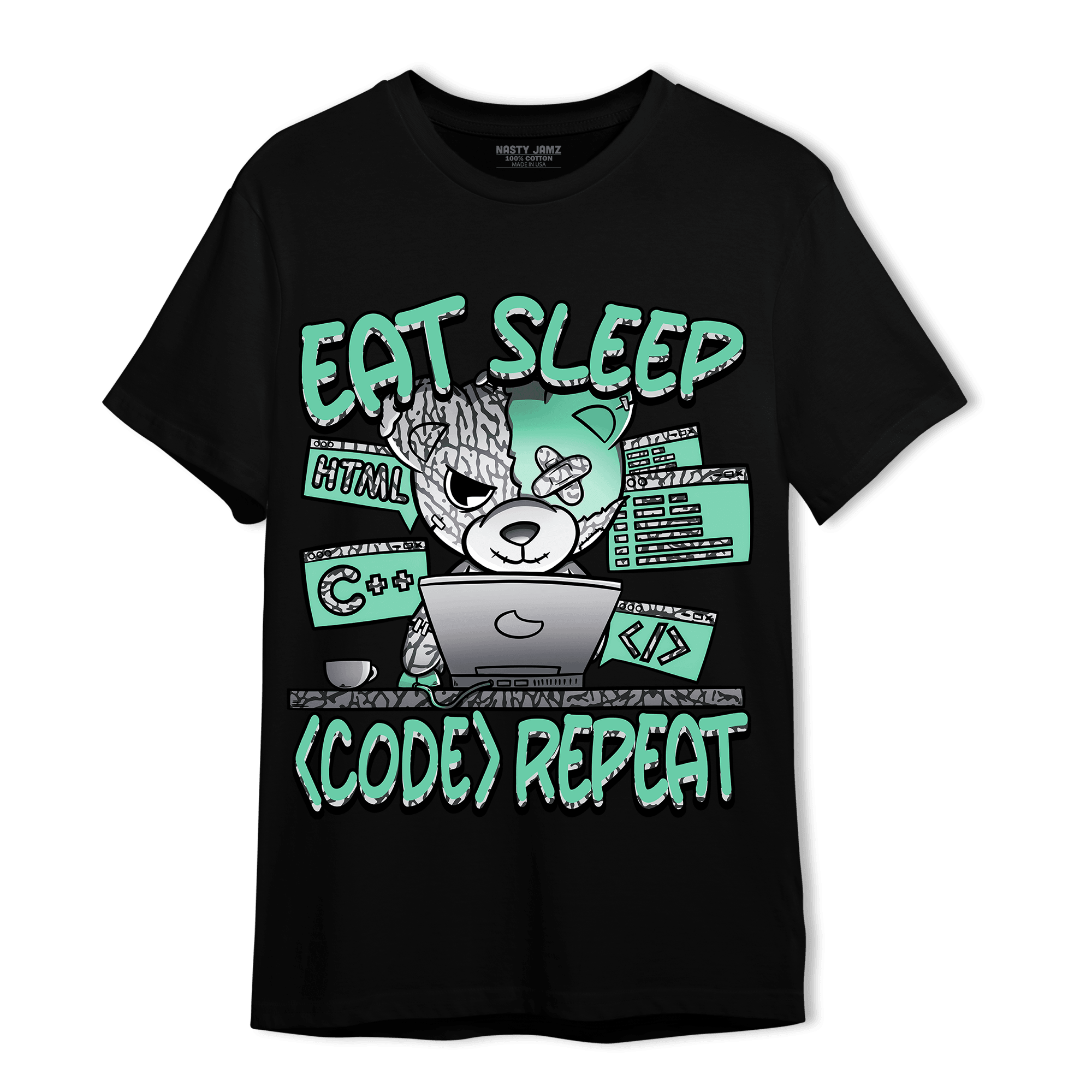 Green Glow 3s T Shirt Match Eat Sleep Code BER - NastyJamz