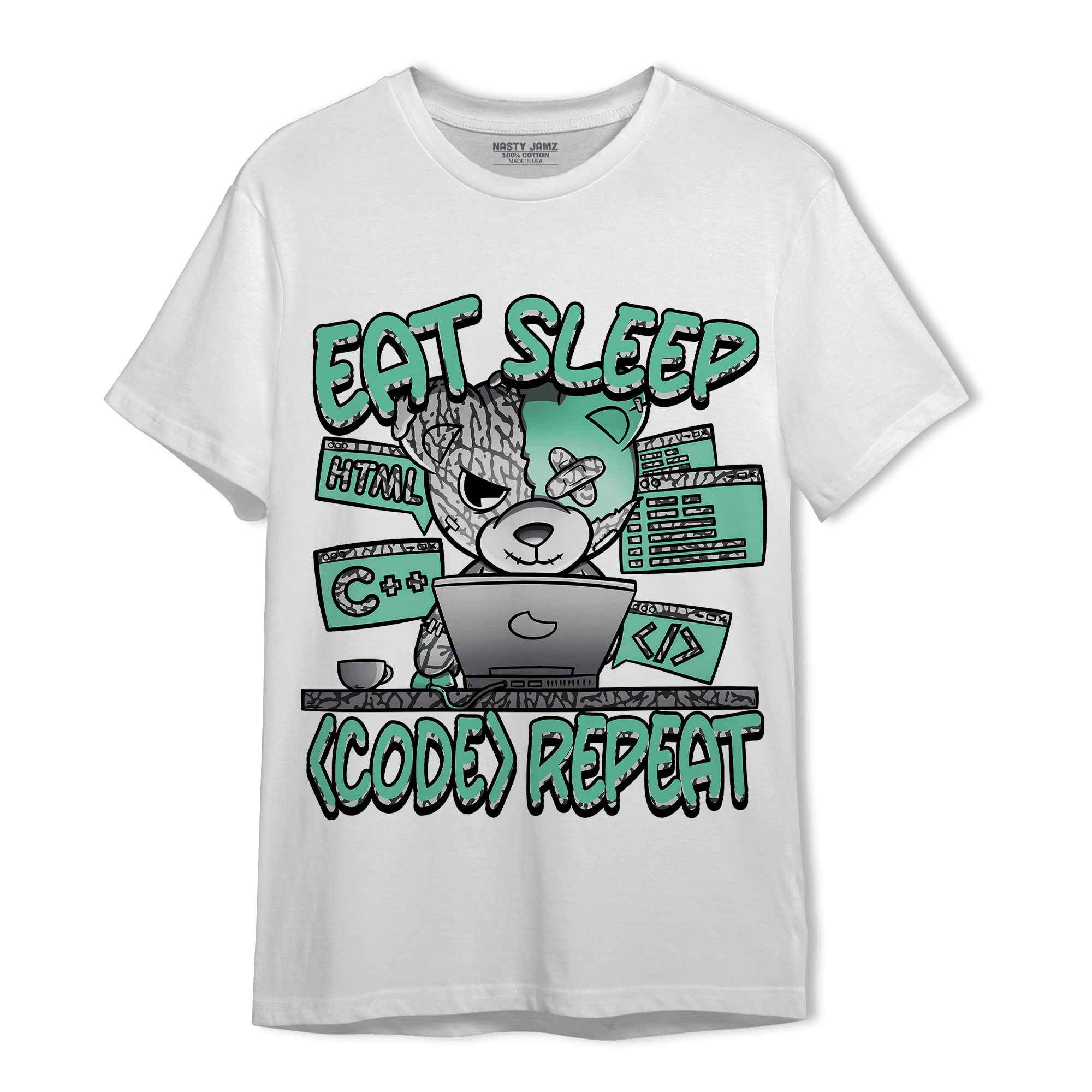 Green Glow 3s T Shirt Match Eat Sleep Code BER - NastyJamz