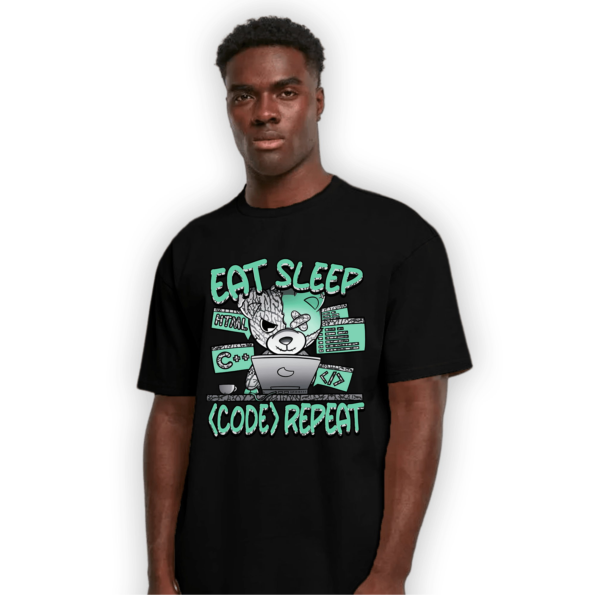 Green Glow 3s T Shirt Match Eat Sleep Code BER - NastyJamz