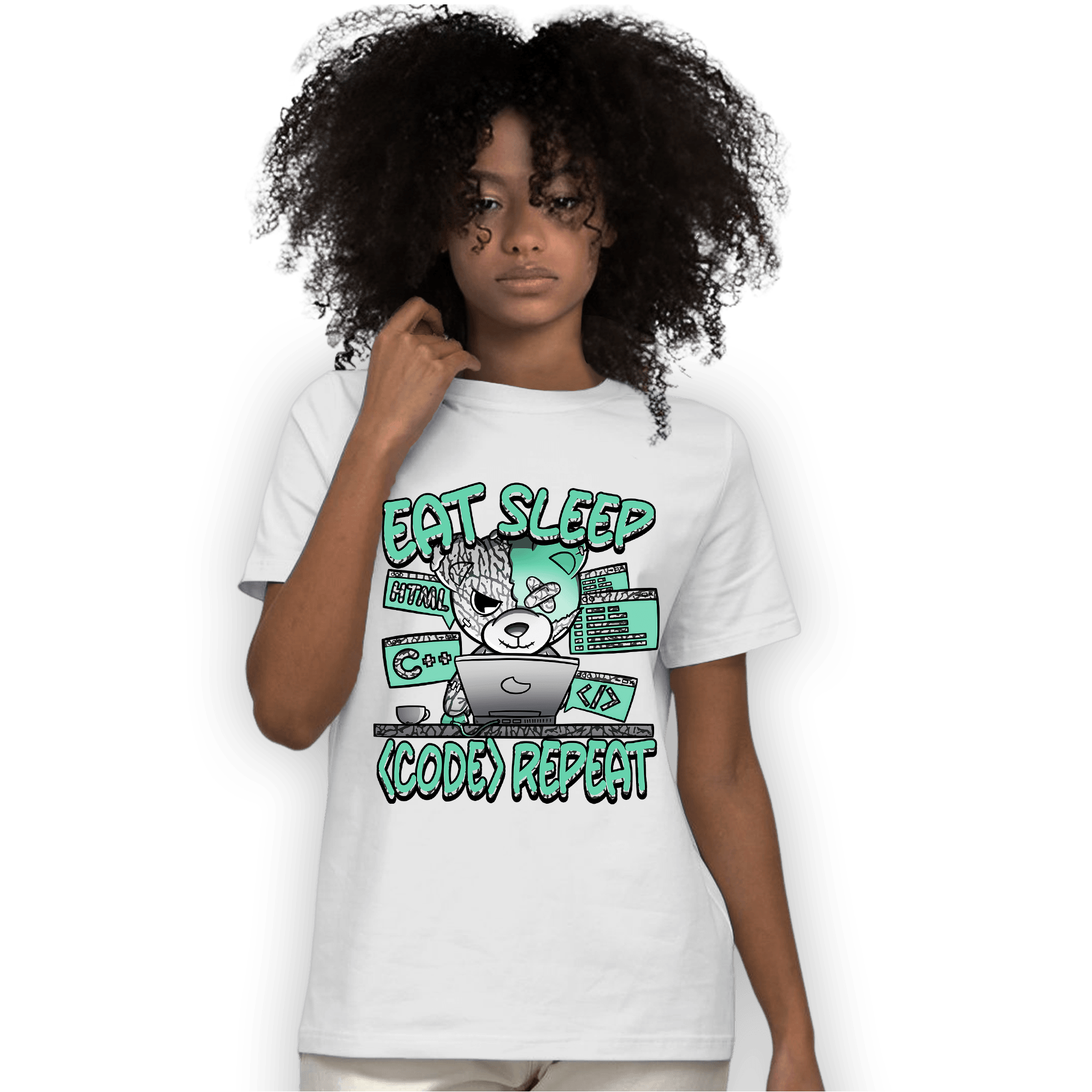Green Glow 3s T Shirt Match Eat Sleep Code BER - NastyJamz