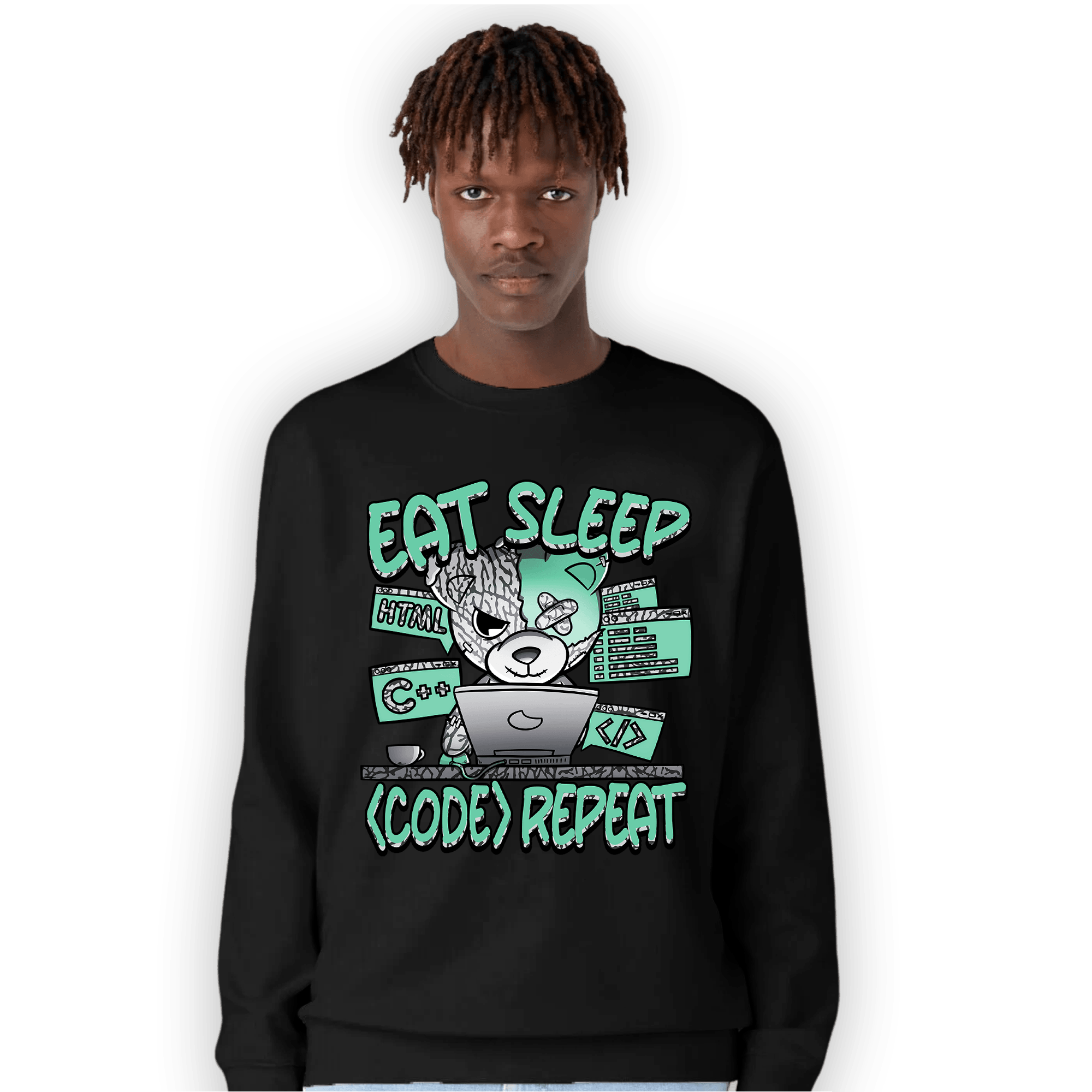 Green Glow 3s Sweatshirt Match Eat Sleep Code BER - NastyJamz