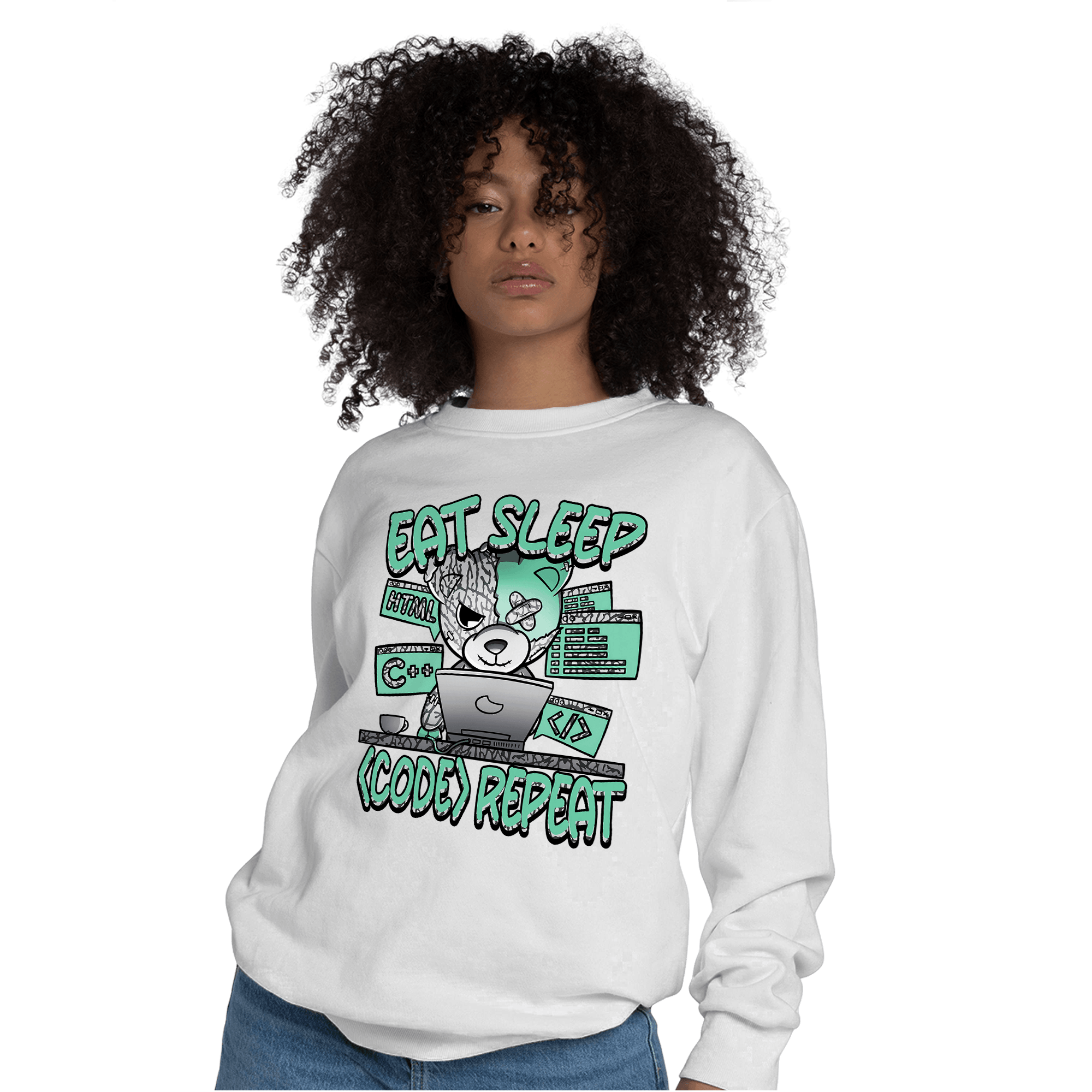 Green Glow 3s Sweatshirt Match Eat Sleep Code BER - NastyJamz