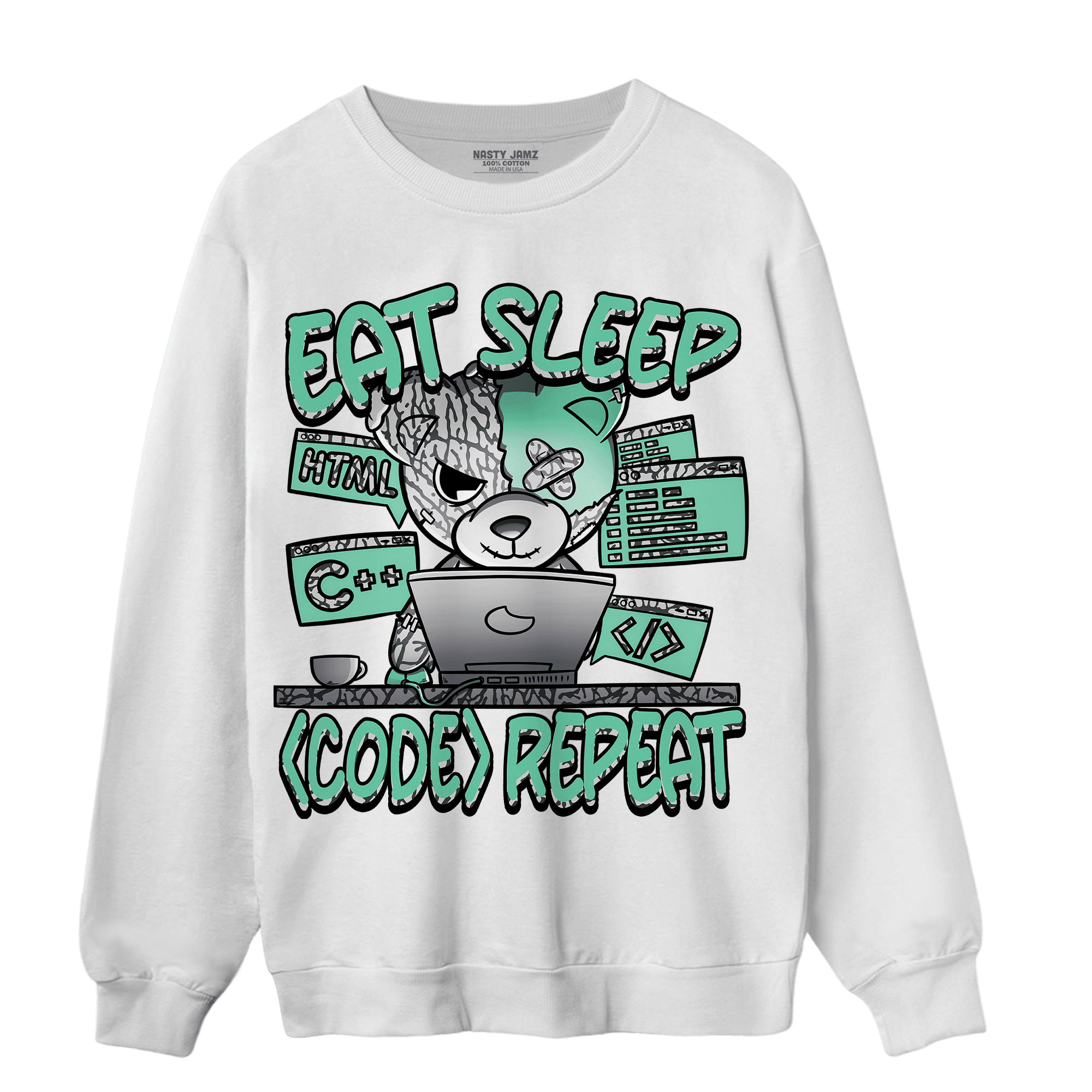 Green Glow 3s Sweatshirt Match Eat Sleep Code BER - NastyJamz
