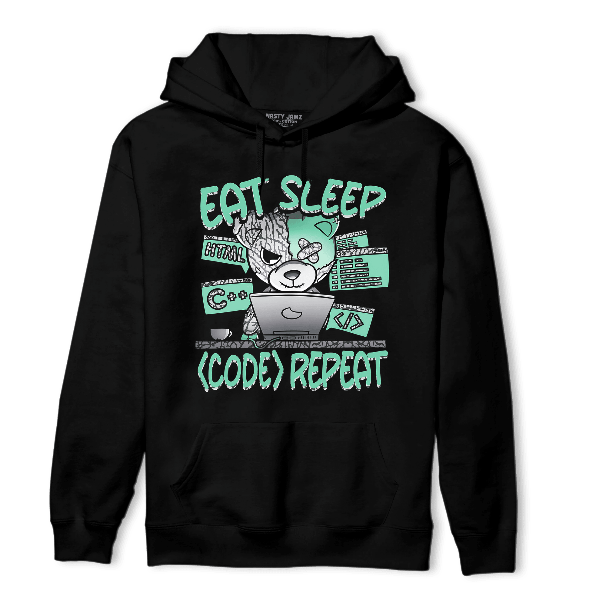 Green Glow 3s Hoodie Match Eat Sleep Code BER - NastyJamz