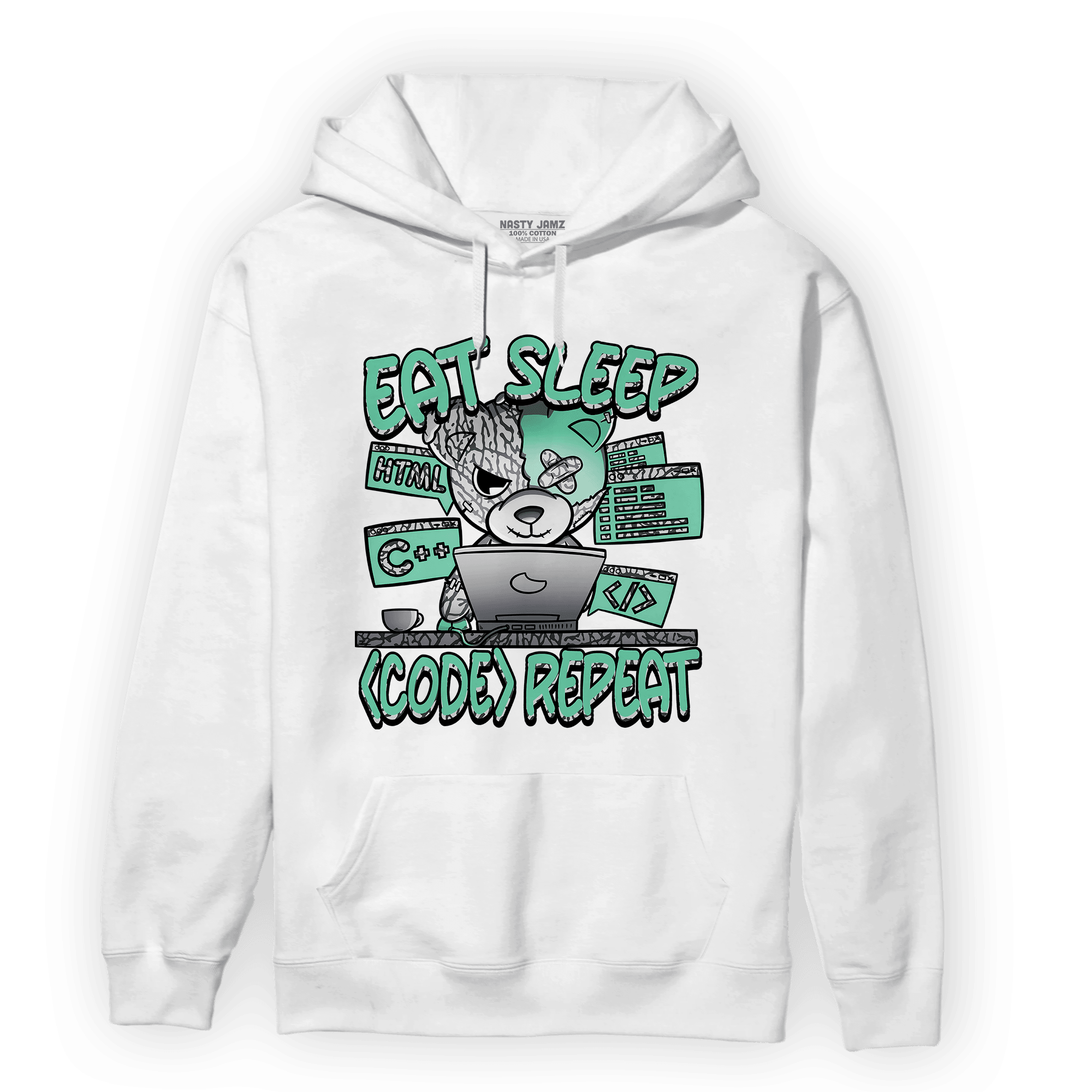 Green Glow 3s Hoodie Match Eat Sleep Code BER - NastyJamz