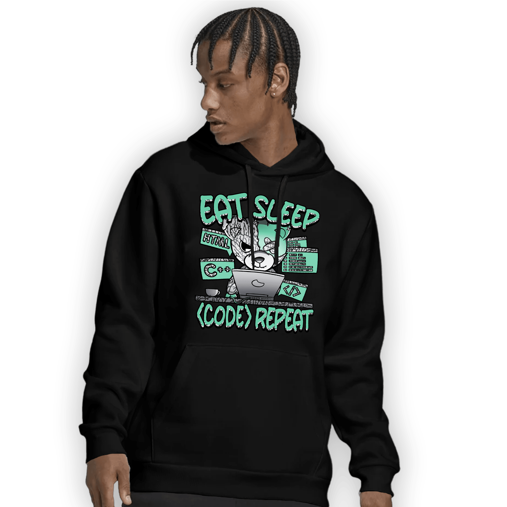Green Glow 3s Hoodie Match Eat Sleep Code BER - NastyJamz