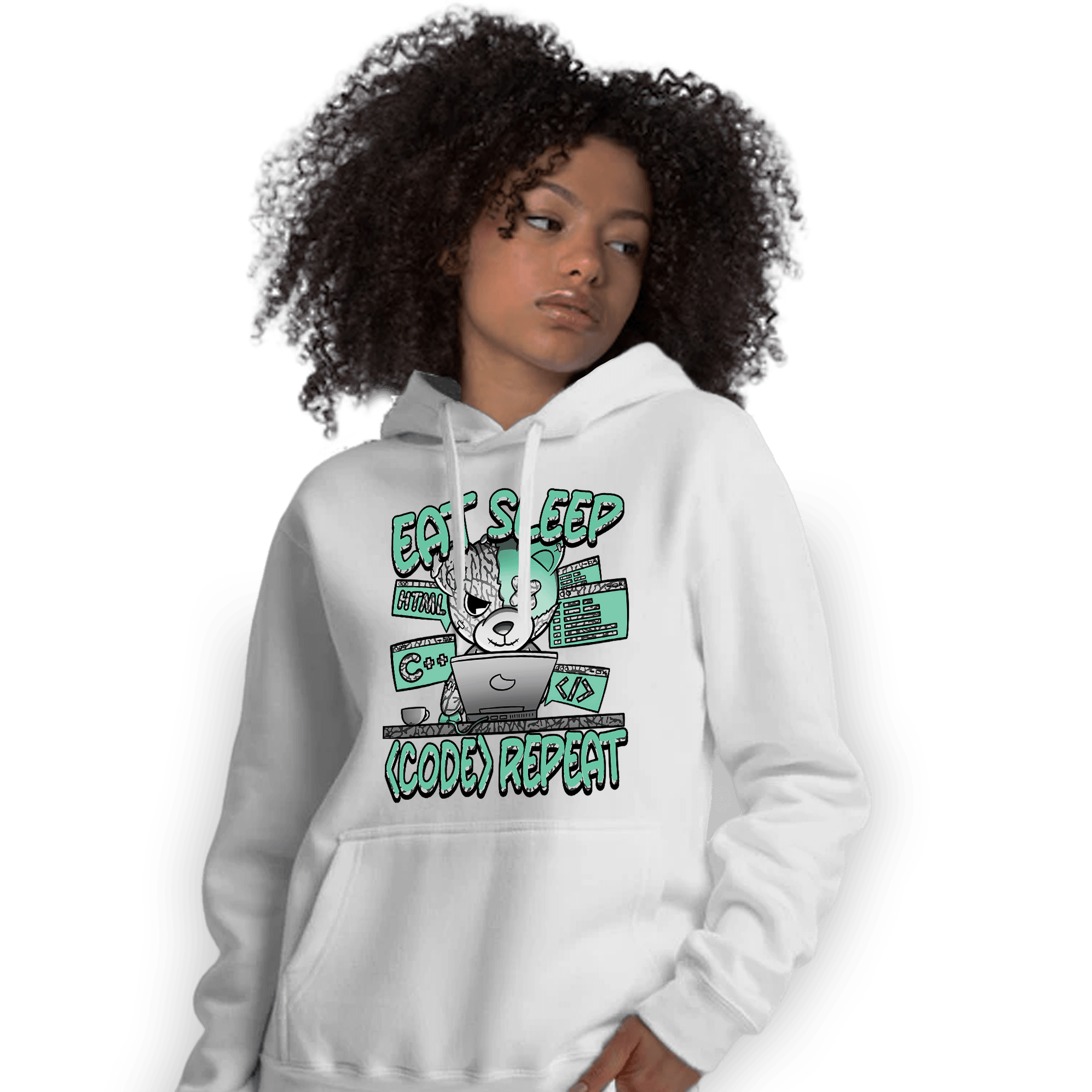 Green Glow 3s Hoodie Match Eat Sleep Code BER - NastyJamz