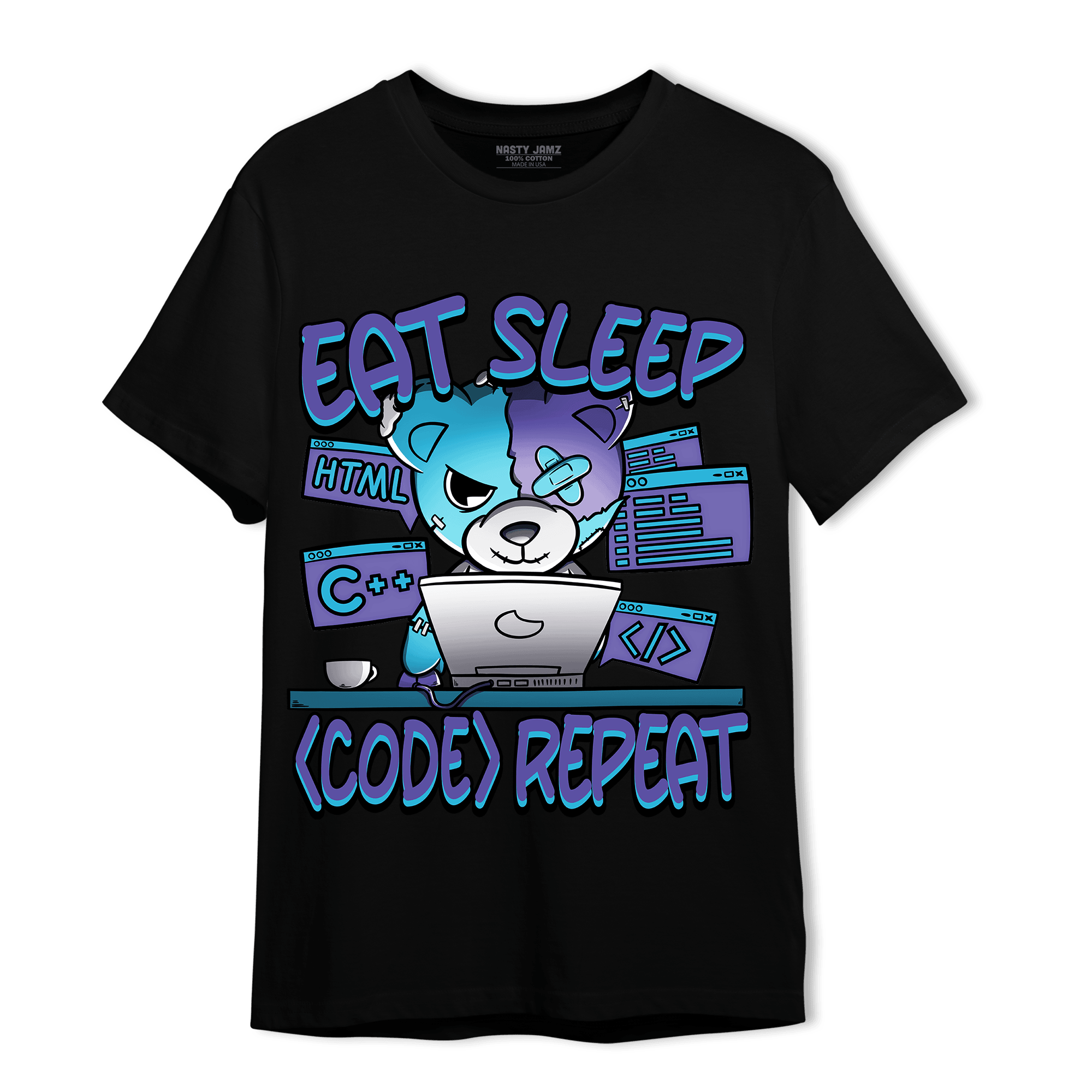 Aqua 6s T Shirt Match Eat Sleep Code BER - NastyJamz