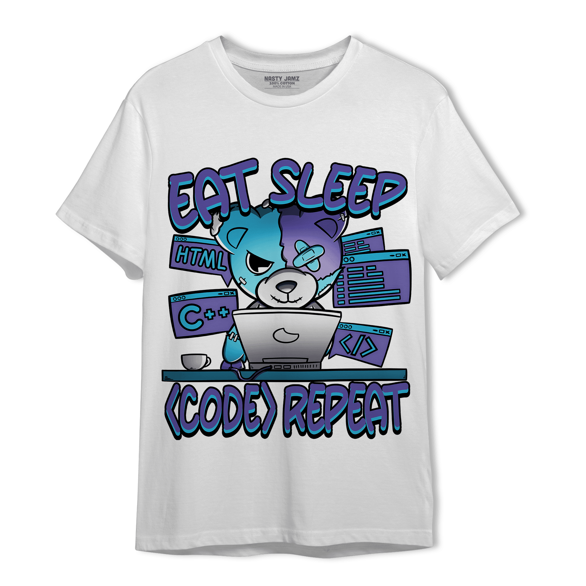 Aqua 6s T Shirt Match Eat Sleep Code BER - NastyJamz
