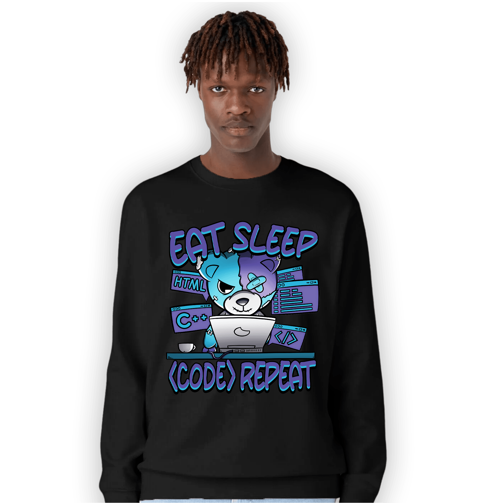 Aqua 6s Sweatshirt Match Eat Sleep Code BER - NastyJamz