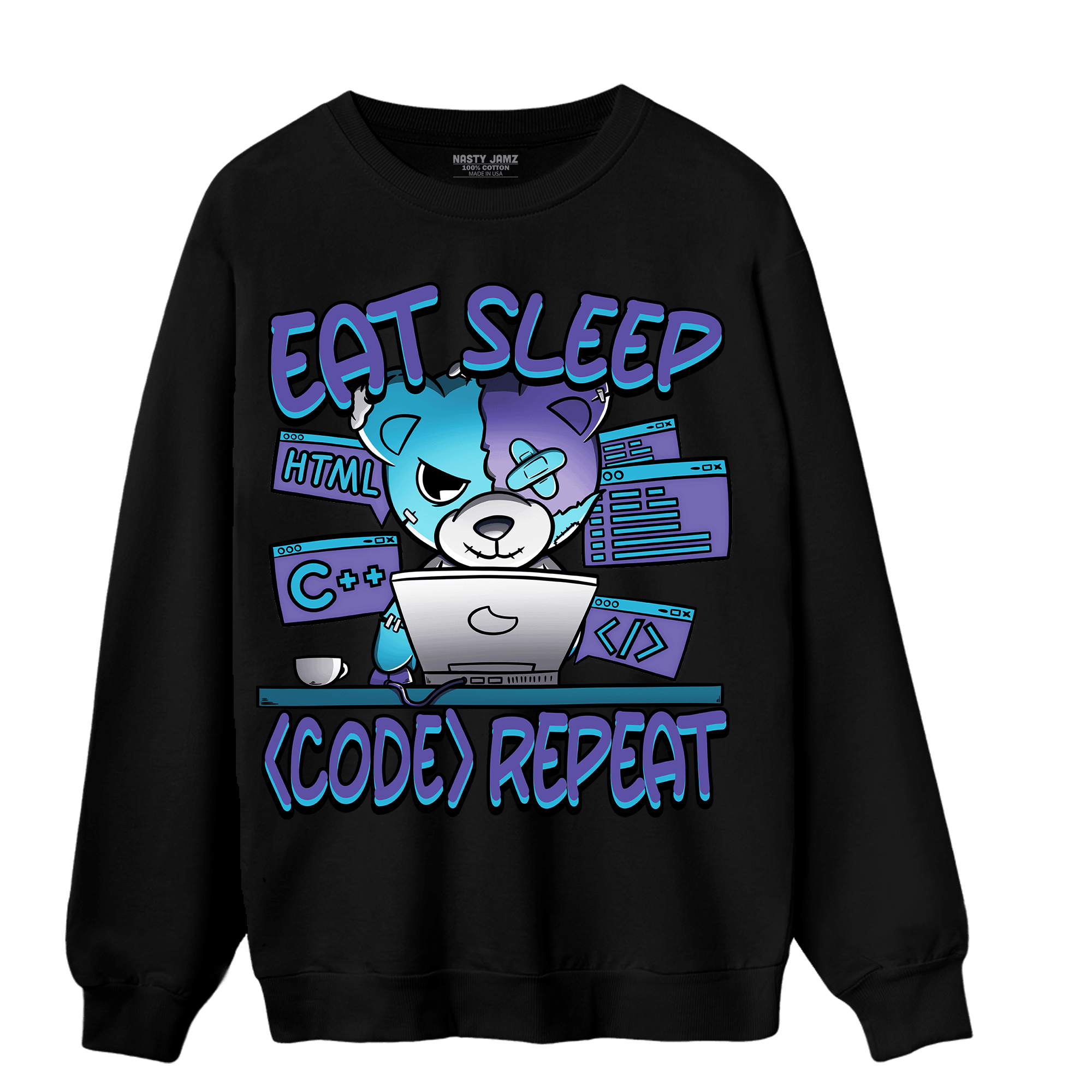 Aqua 6s Sweatshirt Match Eat Sleep Code BER - NastyJamz