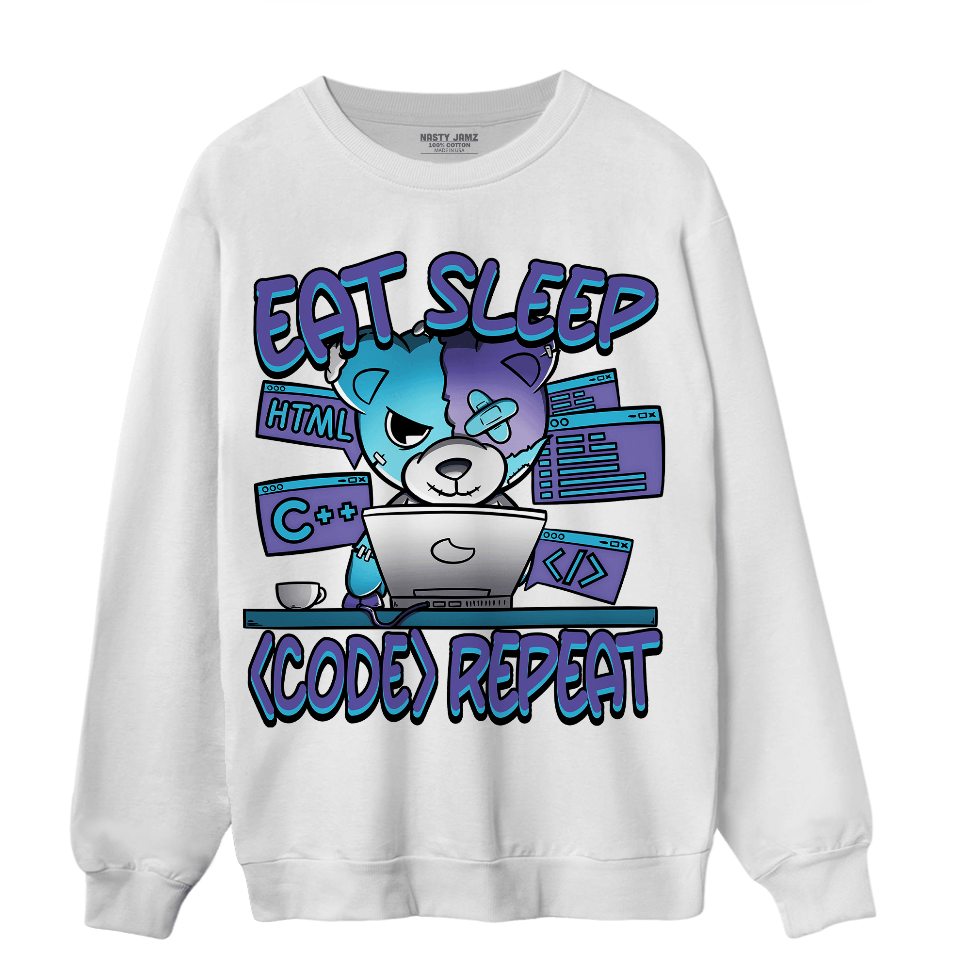 Aqua 6s Sweatshirt Match Eat Sleep Code BER - NastyJamz