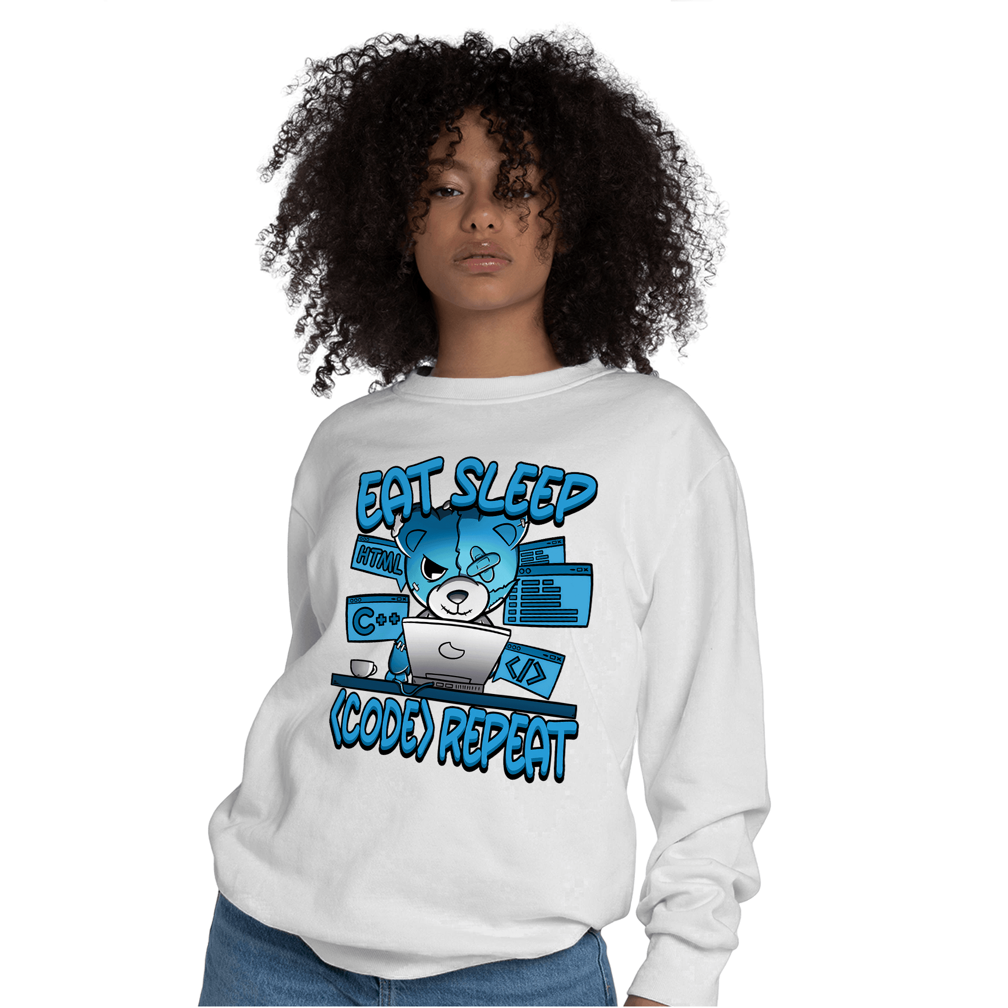 Powder Blue 9s Sweatshirt Match Eat Sleep Code BER - NastyJamz