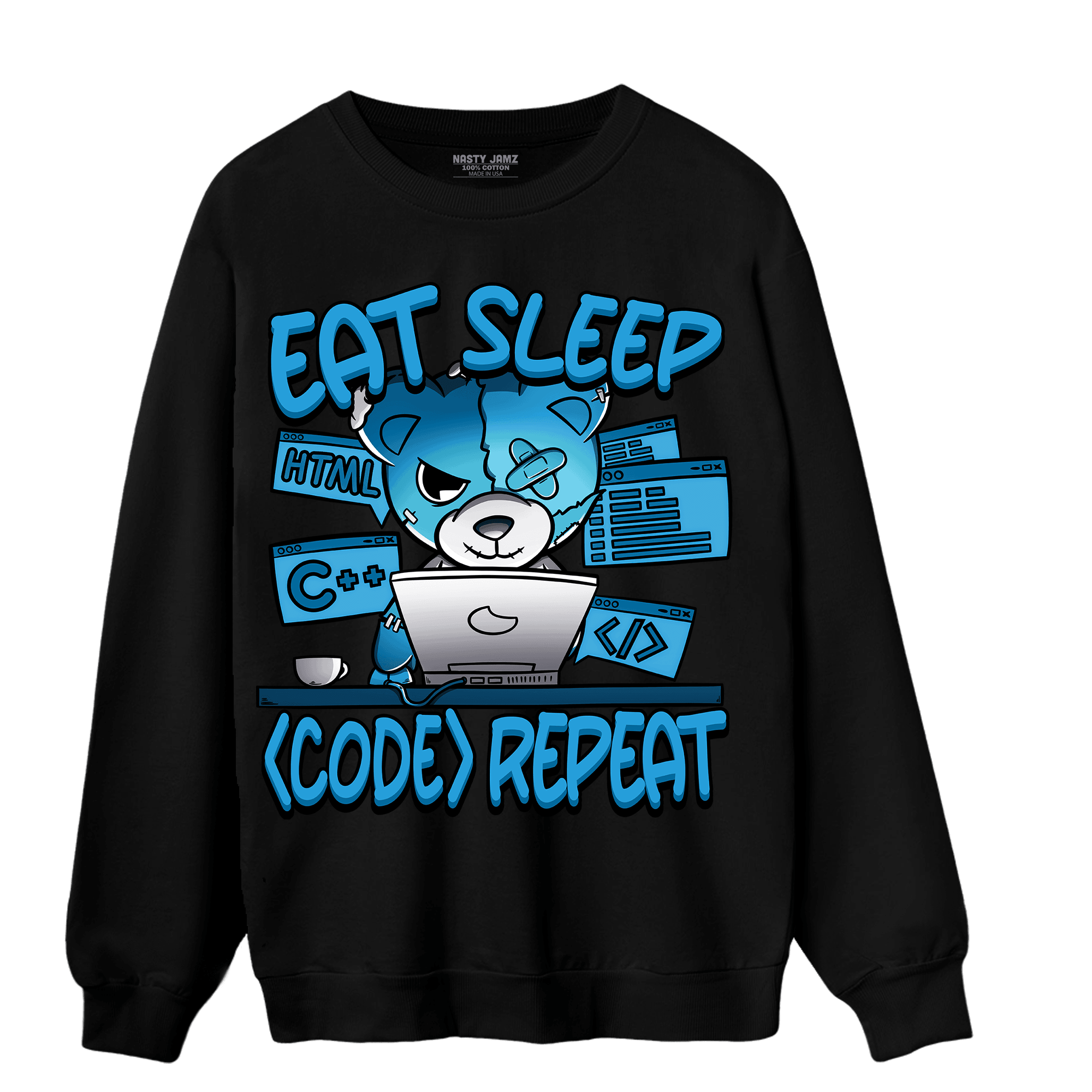 Powder Blue 9s Sweatshirt Match Eat Sleep Code BER - NastyJamz
