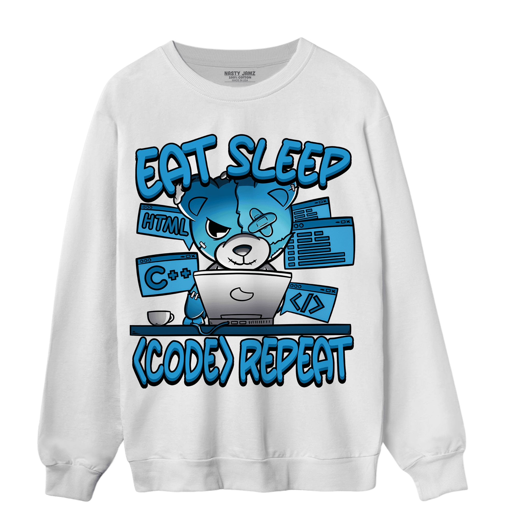 Powder Blue 9s Sweatshirt Match Eat Sleep Code BER - NastyJamz