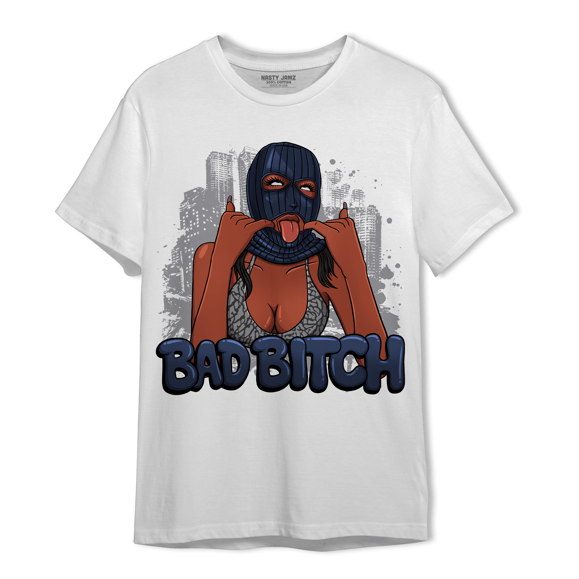 White Navy 3s T Shirt Match Gangster Bad Bitch - NastyJamz