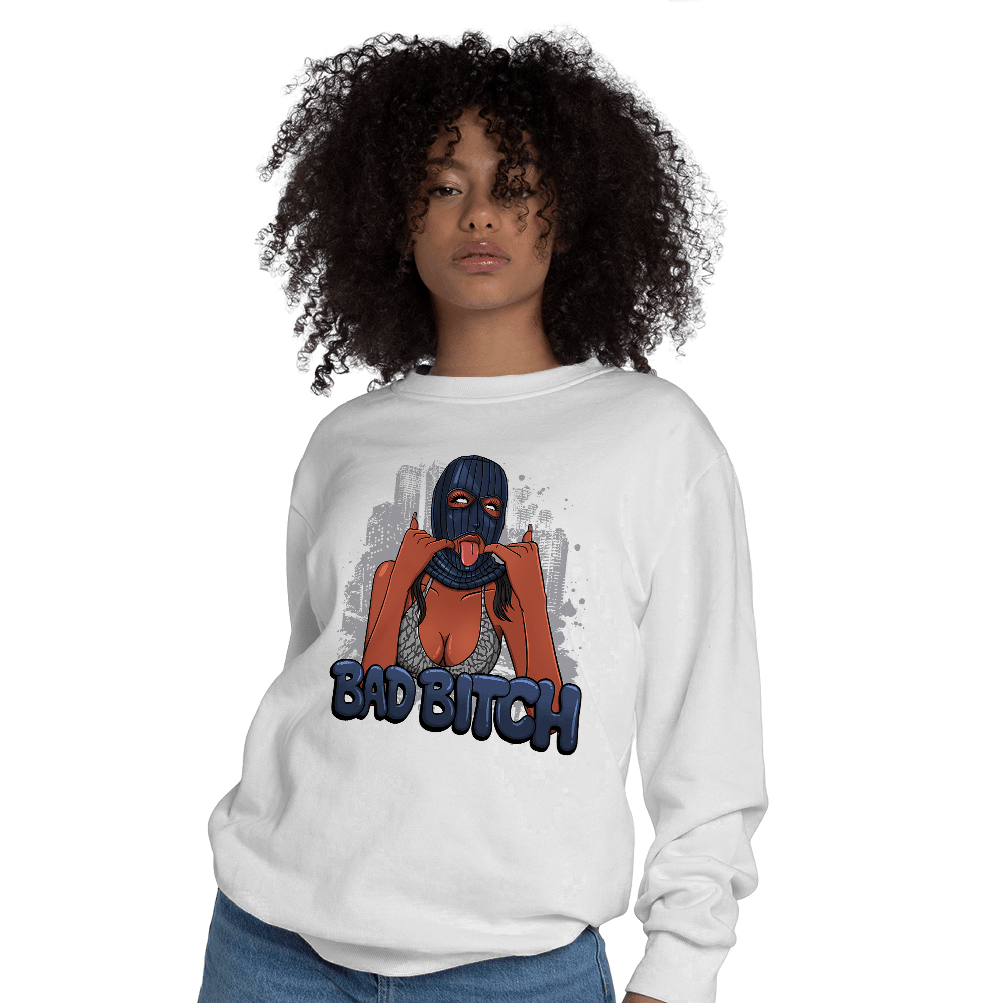 White Navy 3s Sweatshirt Match Gangster Bad Bitch - NastyJamz