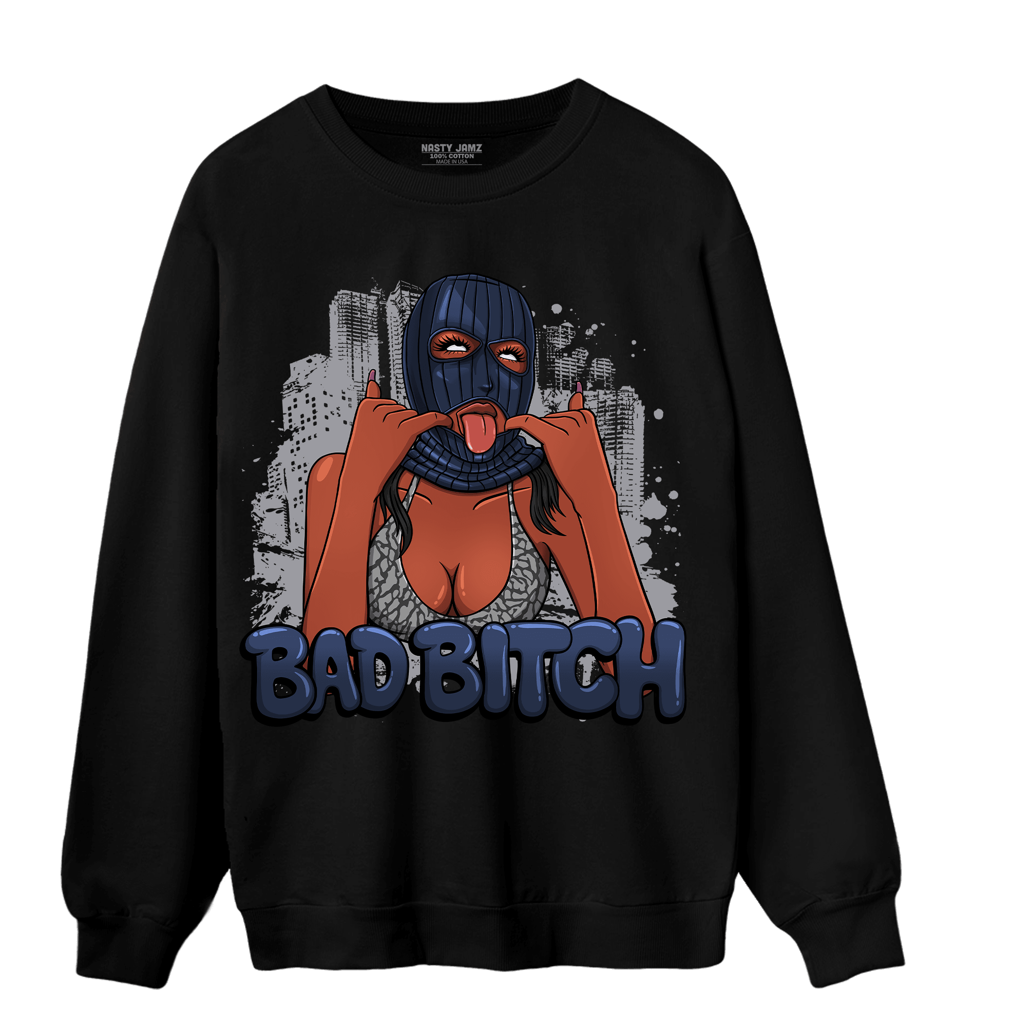 White Navy 3s Sweatshirt Match Gangster Bad Bitch - NastyJamz