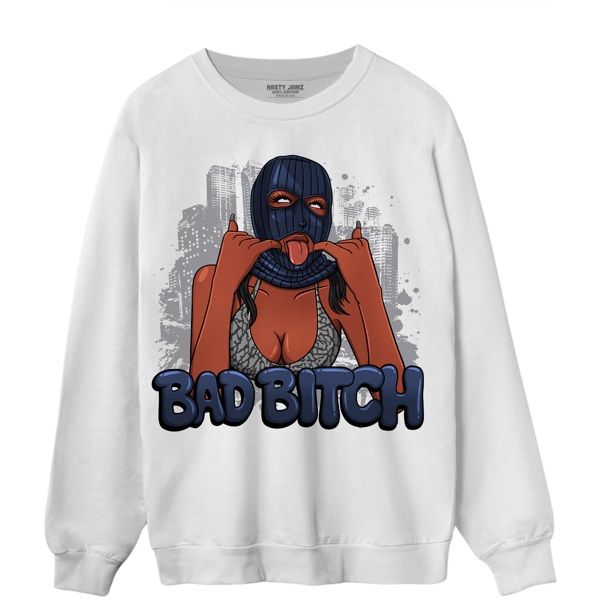 White Navy 3s Sweatshirt Match Gangster Bad Bitch - NastyJamz